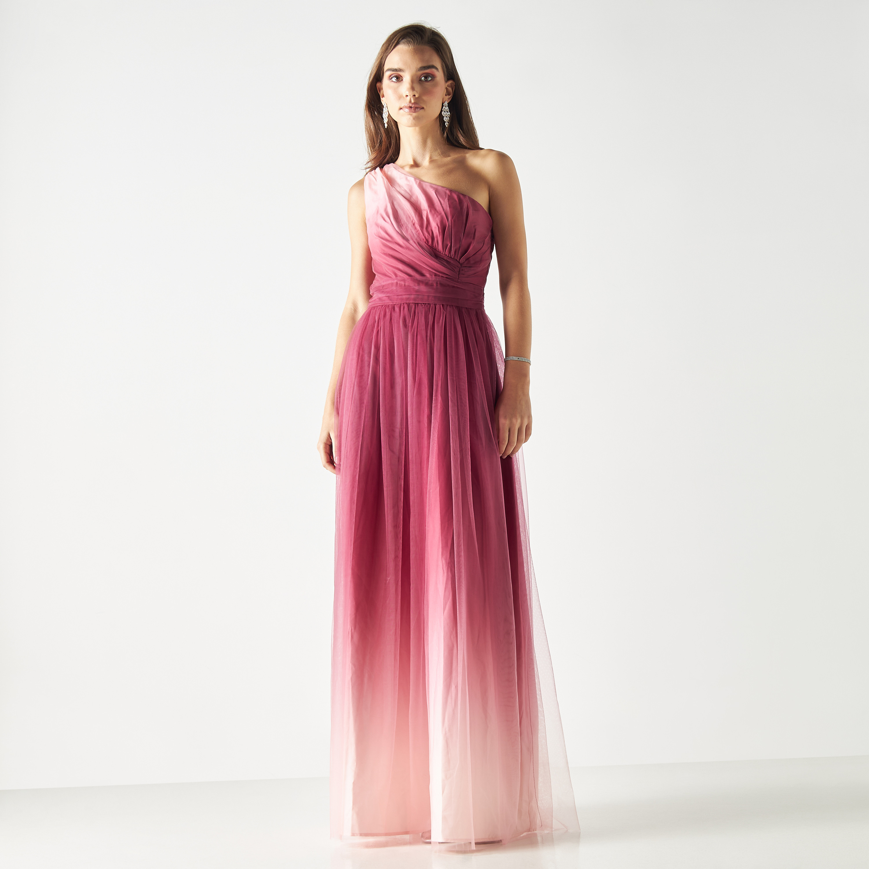 Shop Skirt And Stiletto Ombre Single Shoulder Dress with Zip
