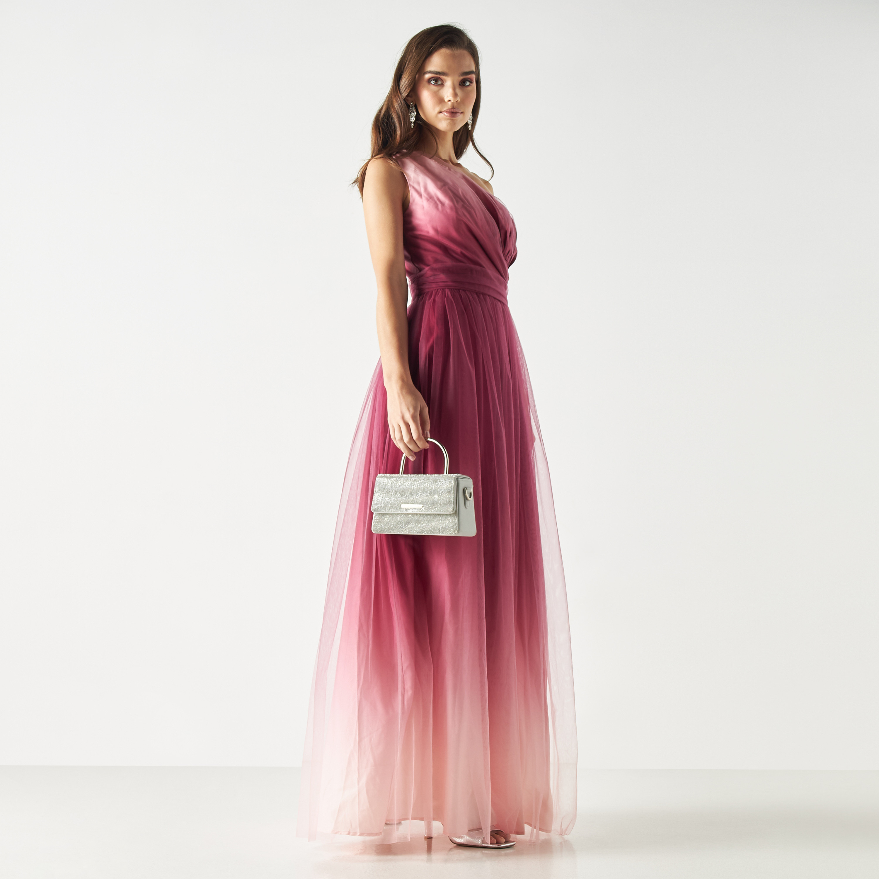 Skirt And Stiletto Ombre Single Shoulder Dress with Zip Closure-women-clothing-dresses-image-2