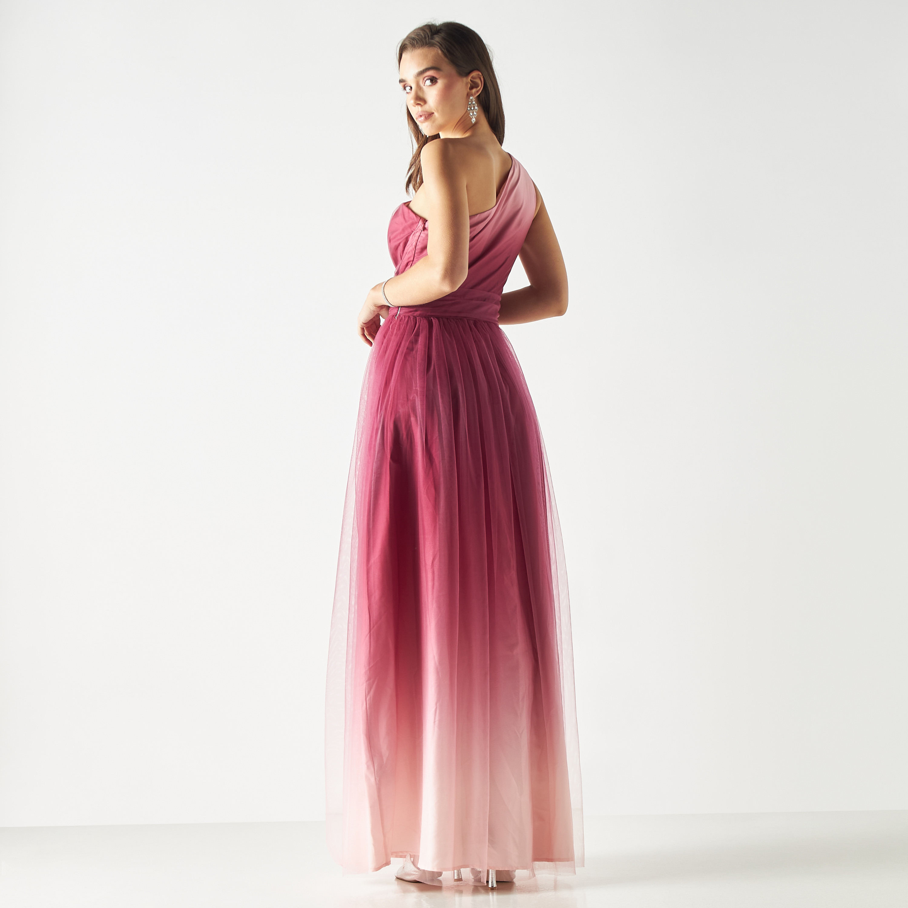 Skirt And Stiletto Ombre Single Shoulder Dress with Zip Closure-women-clothing-dresses-image-3