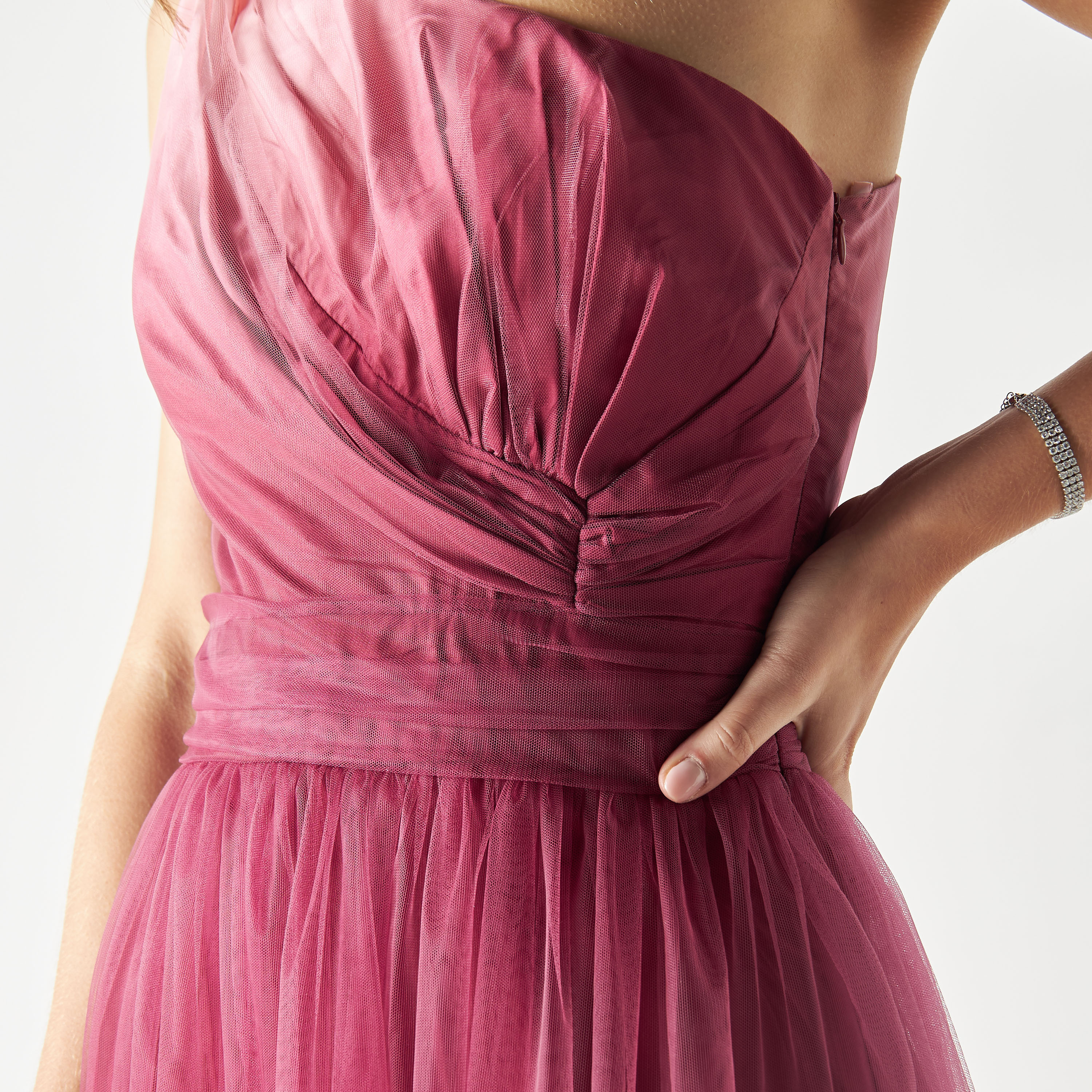 Skirt And Stiletto Ombre Single Shoulder Dress with Zip Closure-women-clothing-dresses-image-4