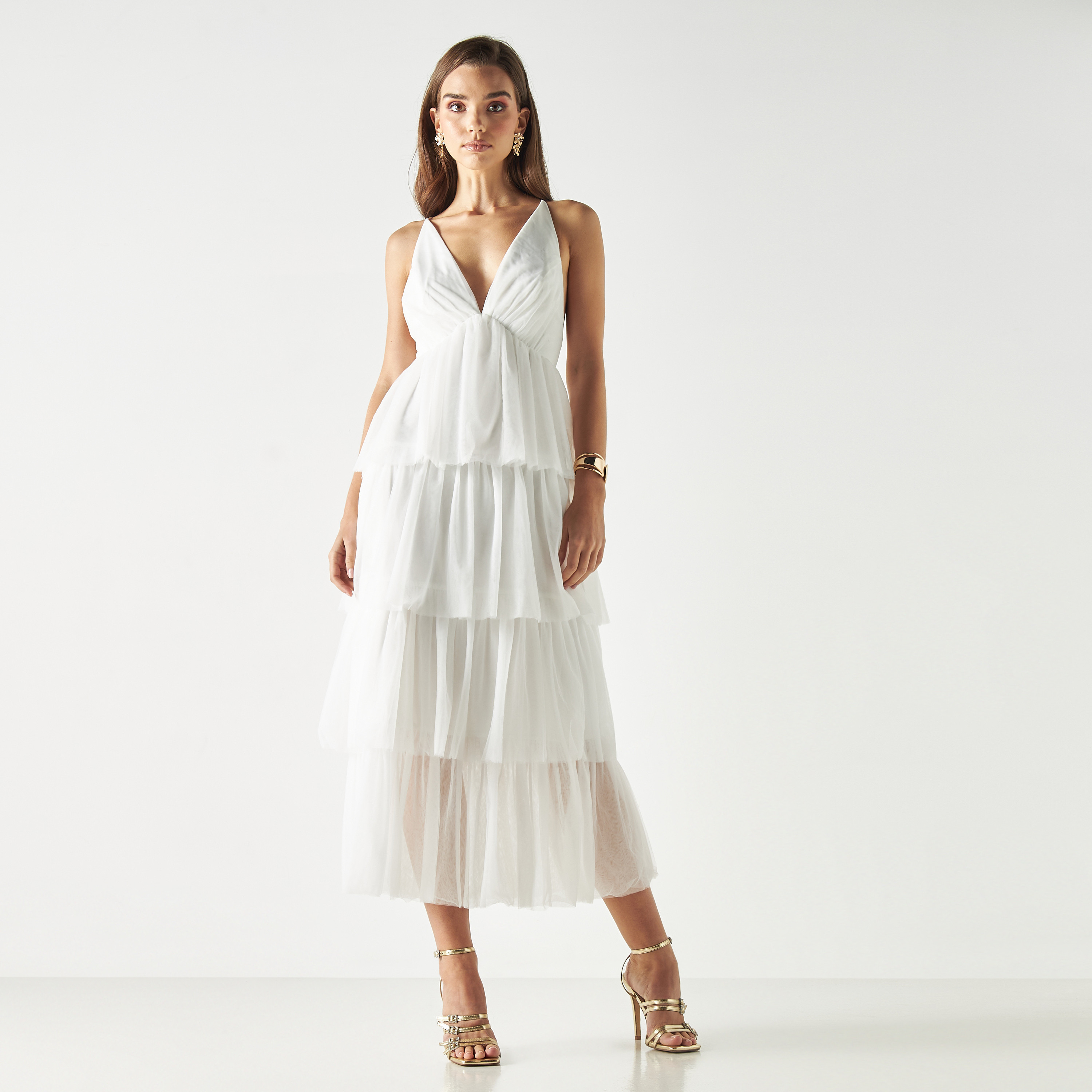 فستان بكشكش وأحزمة وياقة بلانج وأربطة من سكيرت أند ستيليتو-women-clothing-dresses-image-2