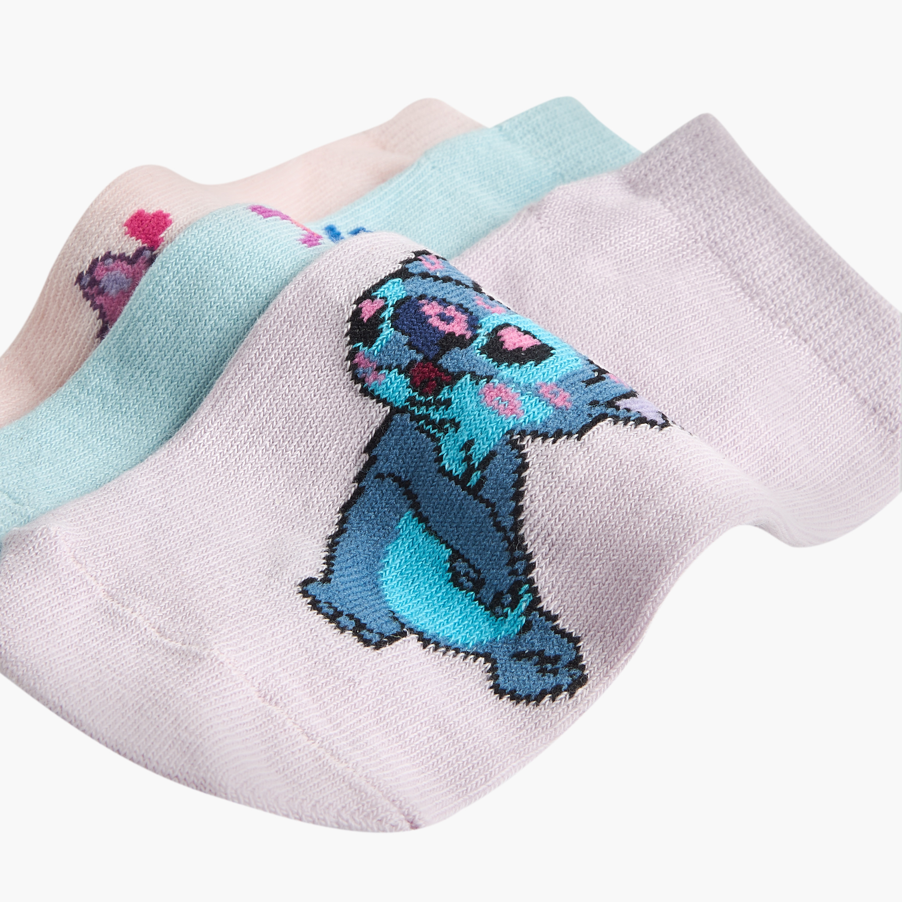 Disney Stitch and Angel Print Non-Terry Ankle Length Socks - Set of 3-girls-accessories-socks-image-3
