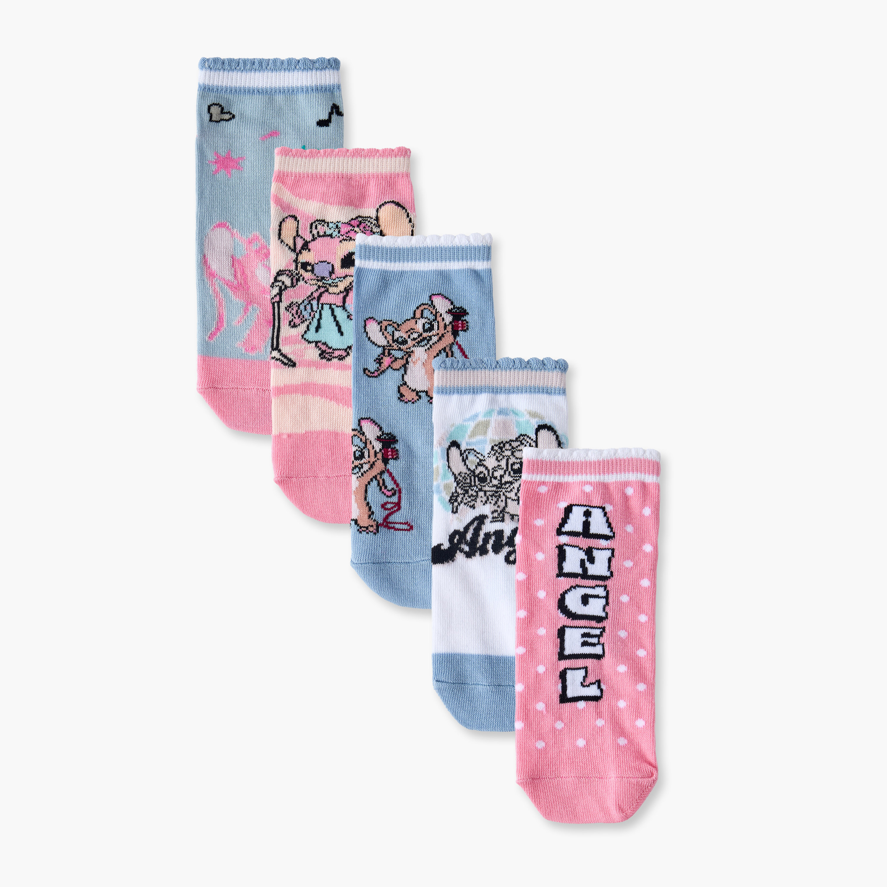طقم من 5 - جوارب طول الكاحل بطبعات للبنات من ديزني-girls-accessories-socks-image-1