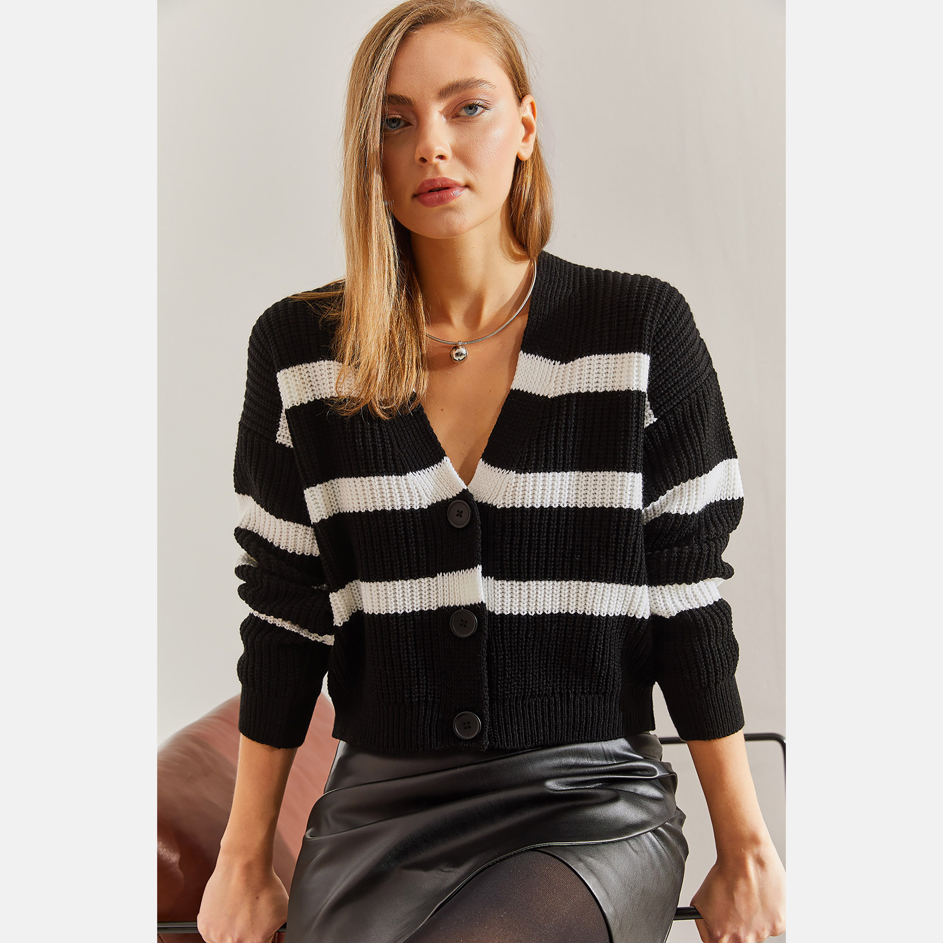 Bianco Lucci Striped Women's Cardigan-women-winterwear-cardigansandjumpers-cardigans-image-1