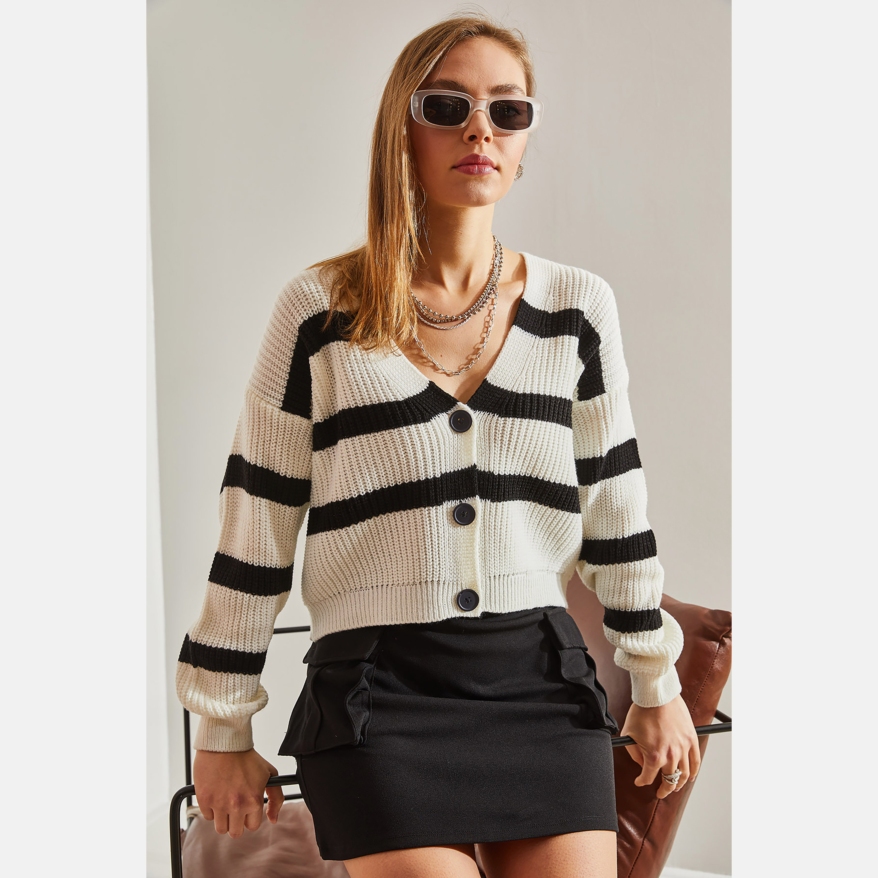 Bianco Lucci Striped Women's Cardigan-women-winterwear-cardigansandjumpers-cardigans-image-6