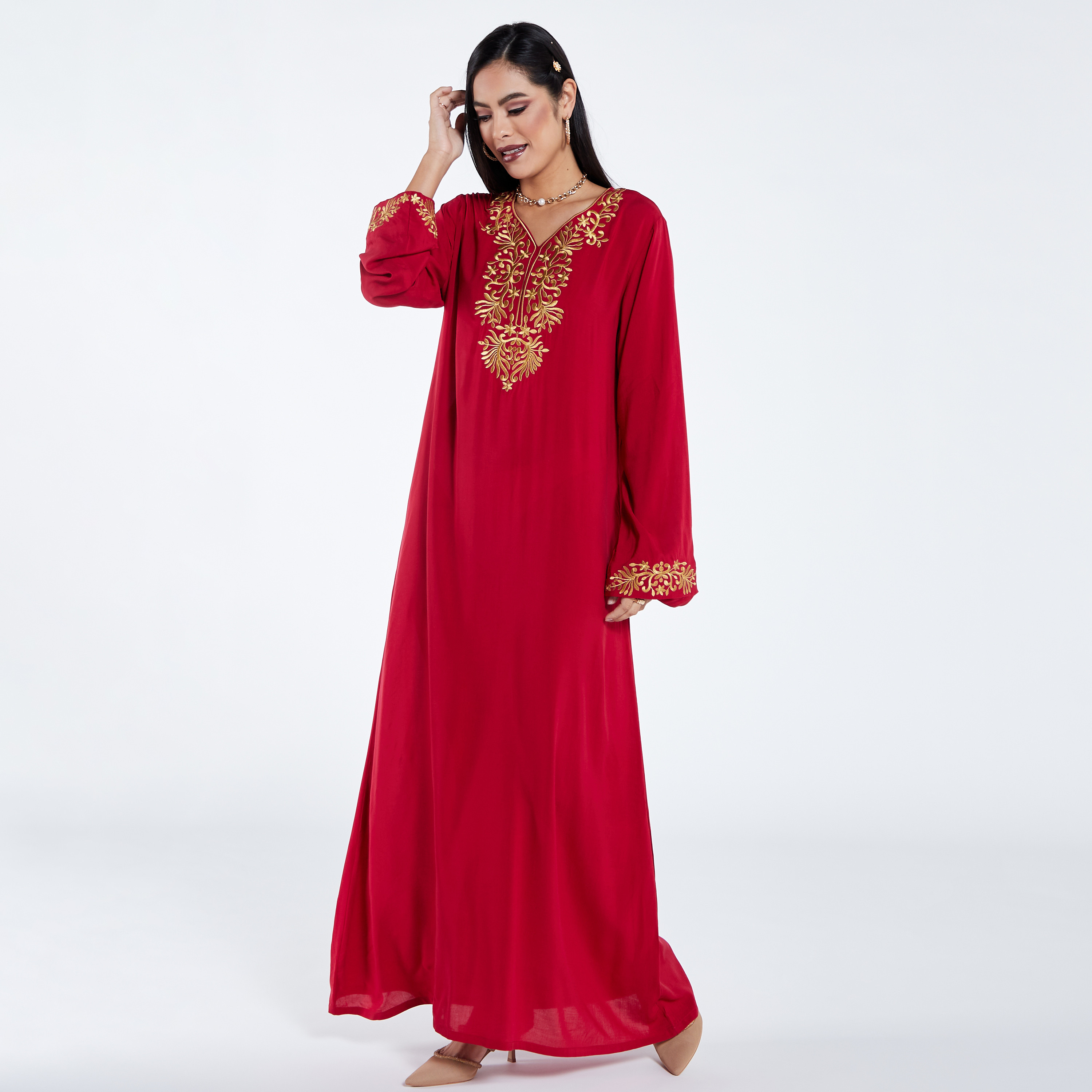 MOiSTREET Solid Abaya with Long Sleeves and Embroidered Detail-women-arabicclothing-jalabiyas-image-1