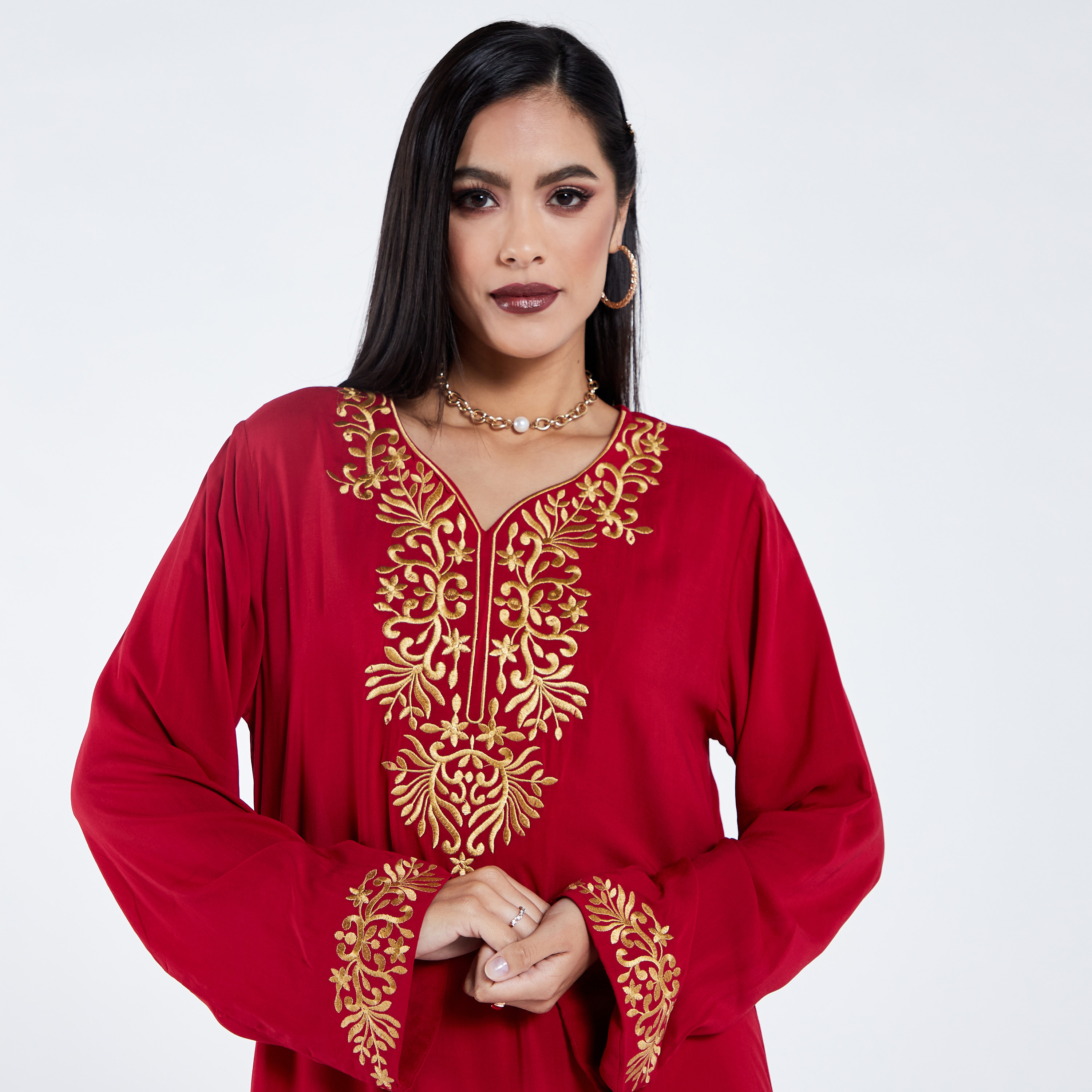MOiSTREET Solid Abaya with Long Sleeves and Embroidered Detail-women-arabicclothing-jalabiyas-image-3