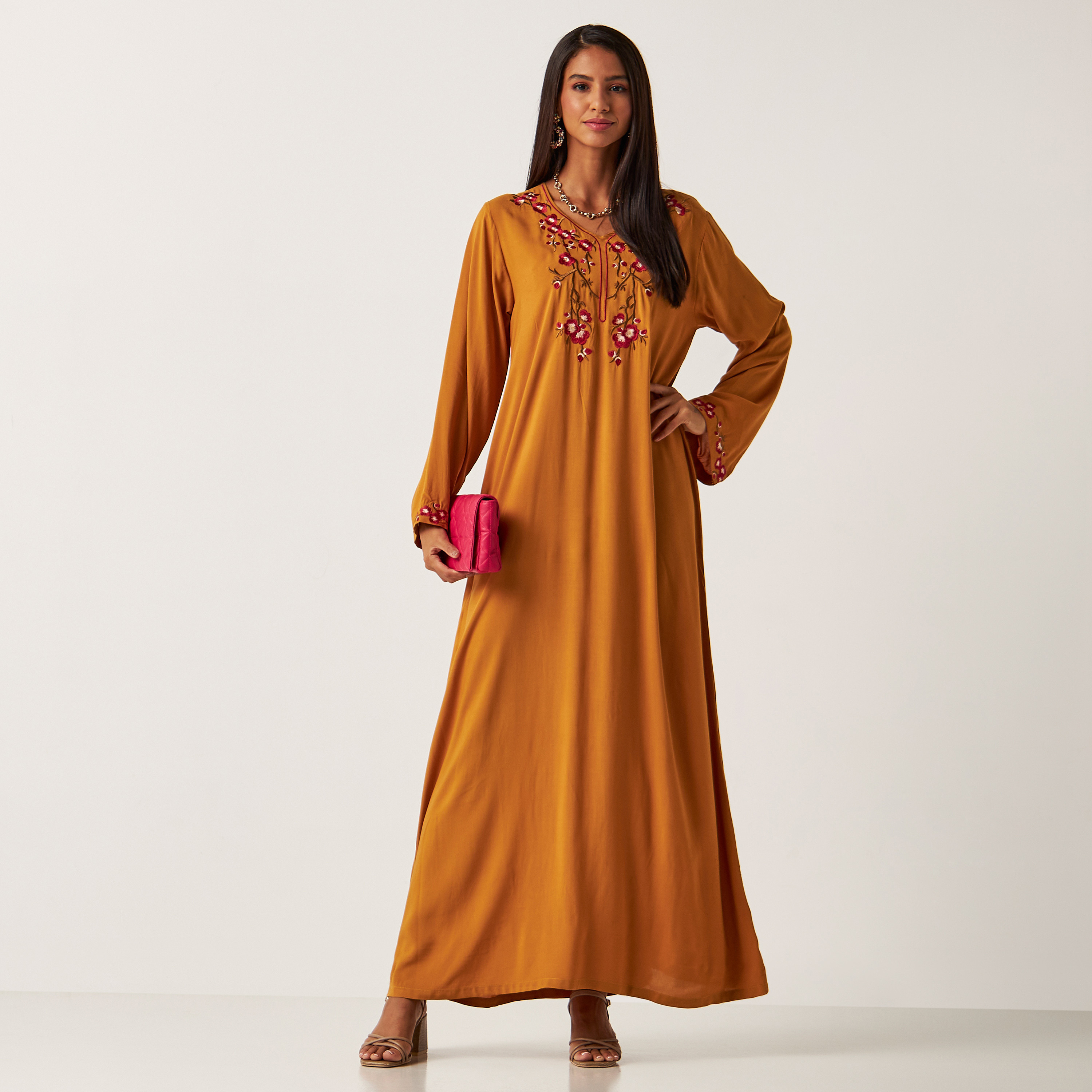 MOiSTREET Solid Abaya with Long Sleeves and Embroidered Detail-women-arabicclothing-jalabiyas-image-1