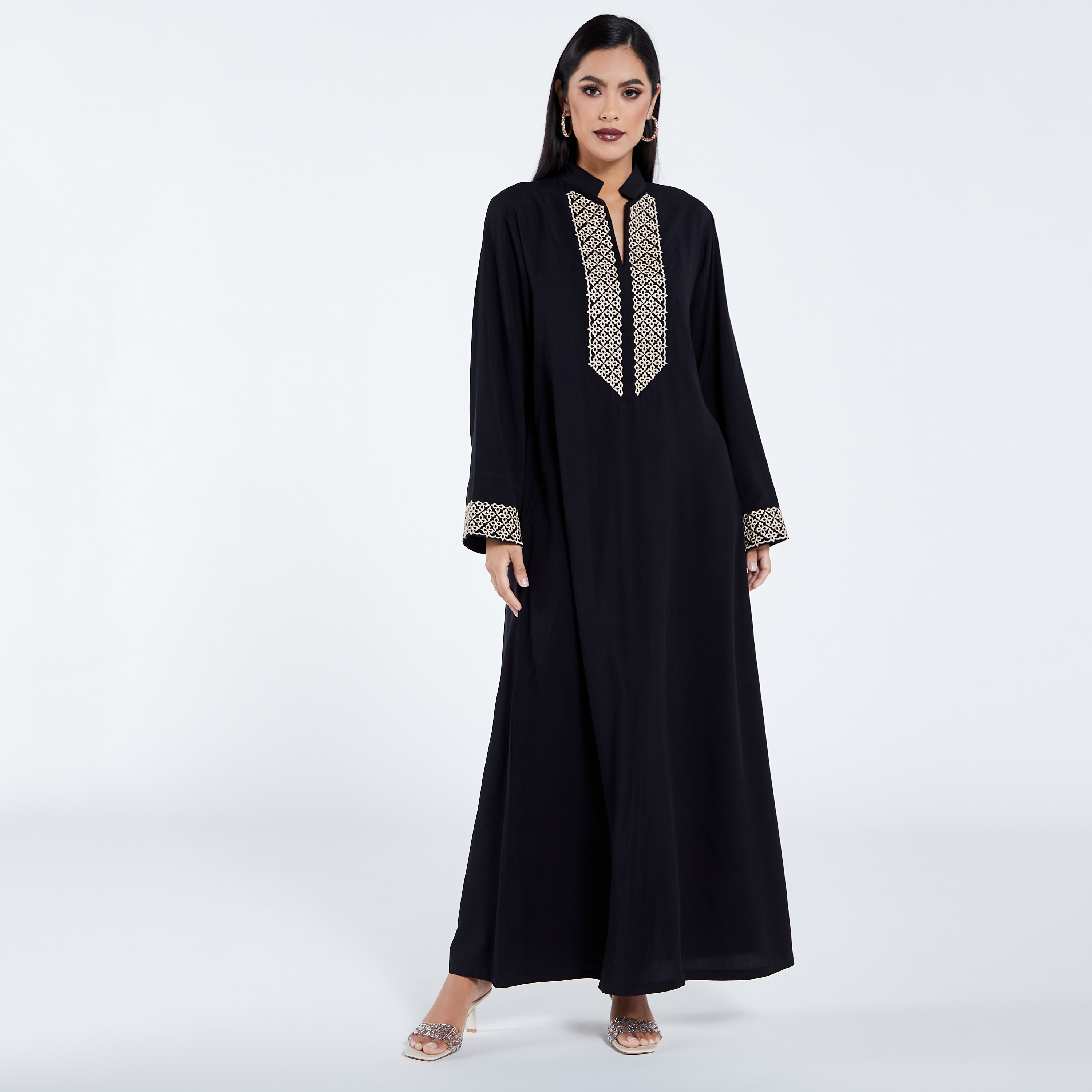 MOiSTREET Solid Abaya with Long Sleeves and Embroidered Detail-women-arabicclothing-jalabiyas-image-1