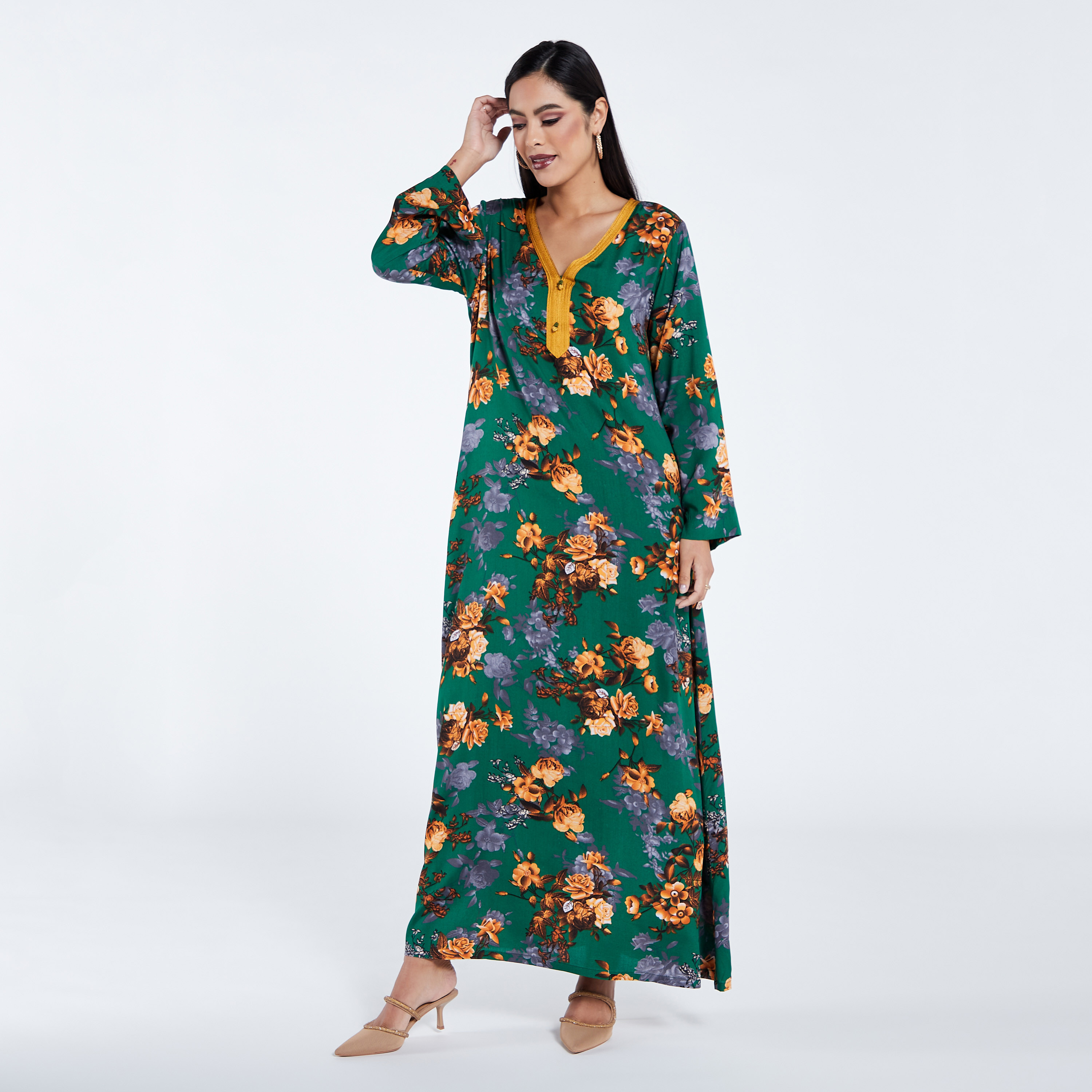 عباية بياقة v وطبعات أزهار من مويستريت-women-arabicclothing-jalabiyas-image-1