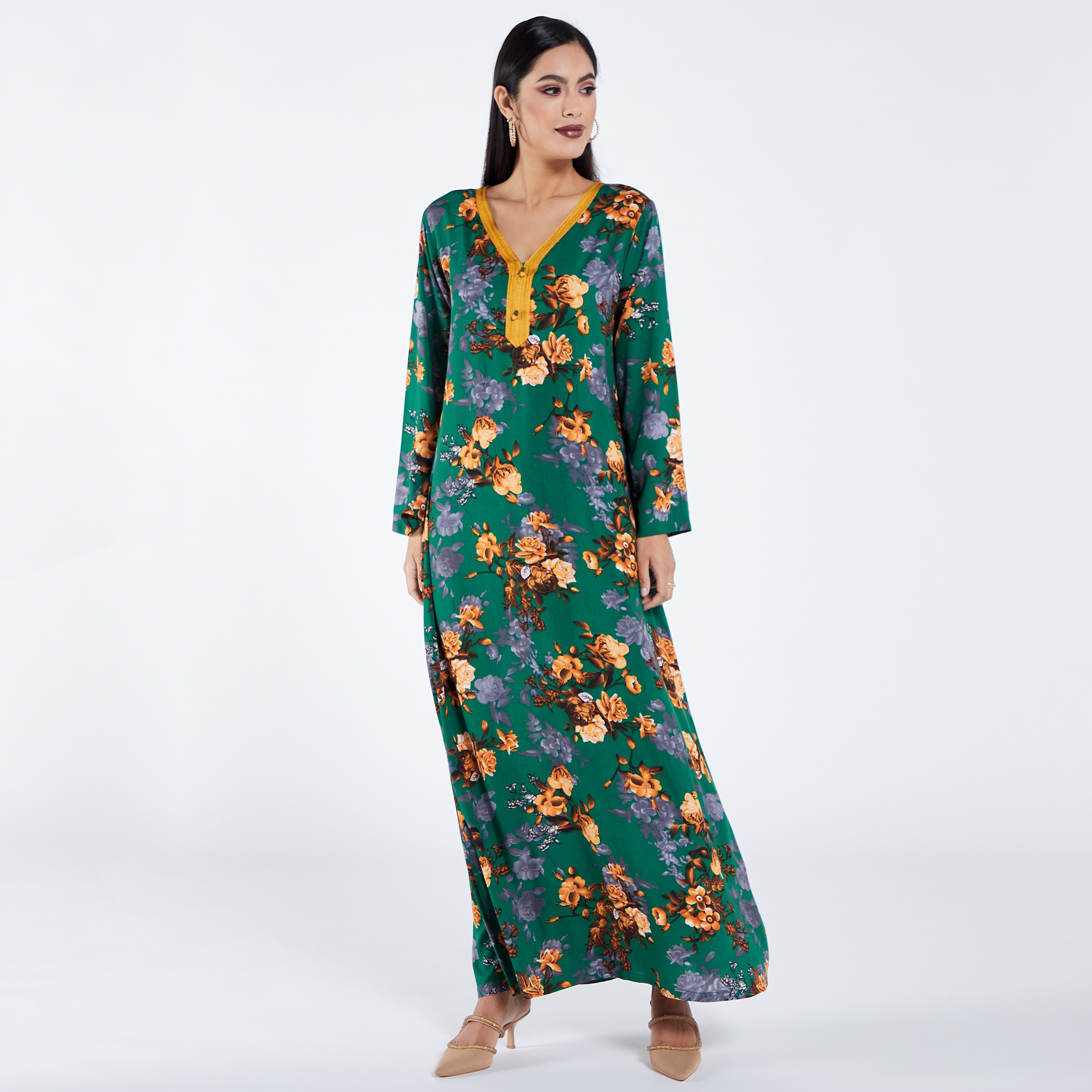 MOiSTREET Floral Print V-neck Abaya-women-arabicclothing-jalabiyas-image-2
