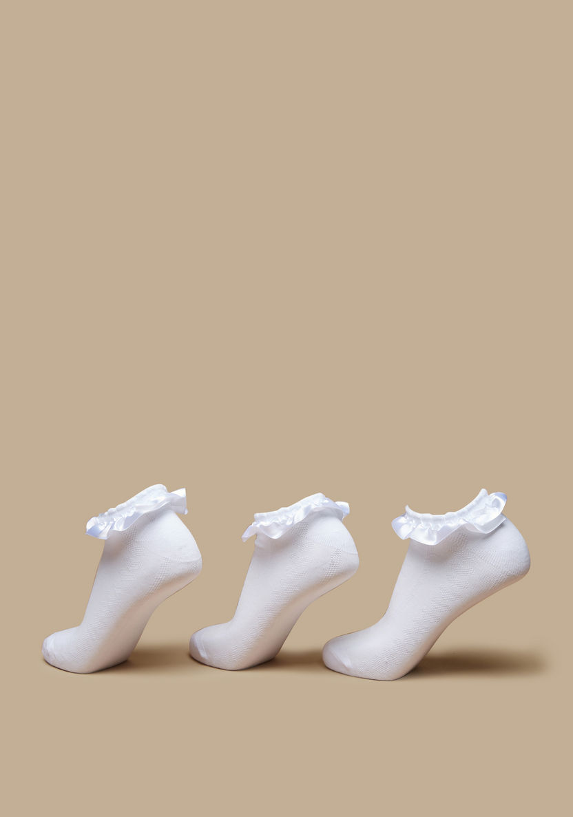 Juniors Textured Ankle Length Socks with Frill Hem - Set of 3-Girl%27s Socks & Tights-image-1