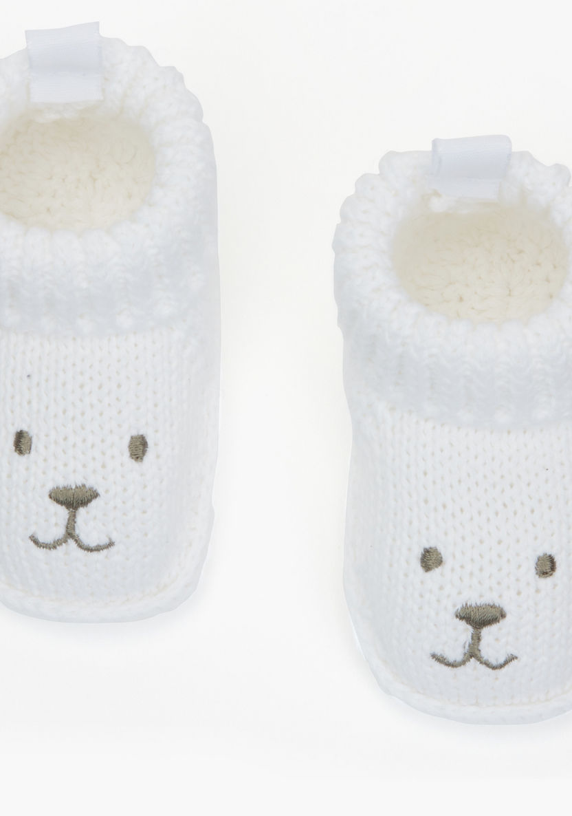 Juniors Bear Face Embroidered Booties-Booties-image-0