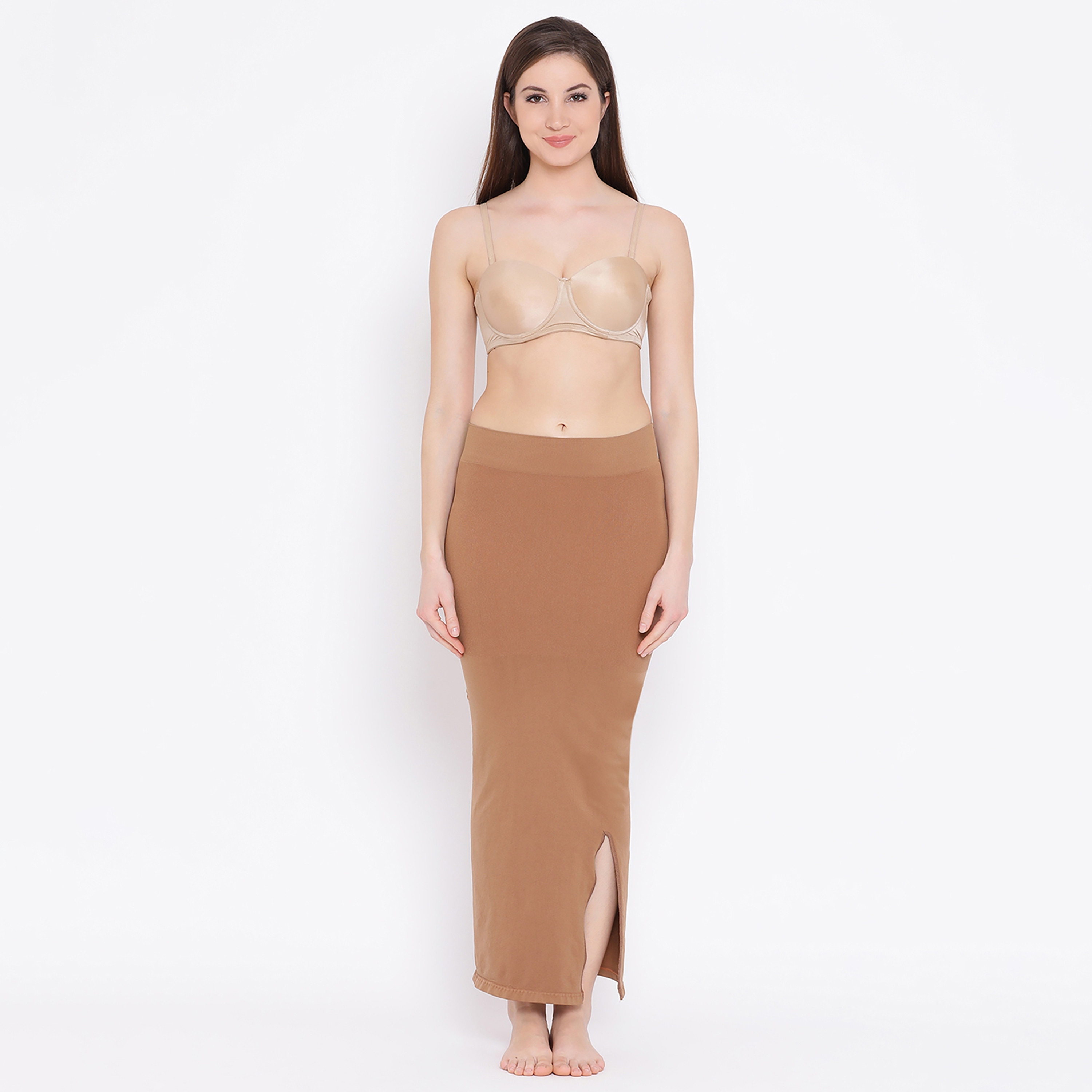 تنورة داخلية نسائية بتصميم ساري مع شق جانبي باللون البني من كلوفيا-women-clothing-lingerie-shapewear-image-2