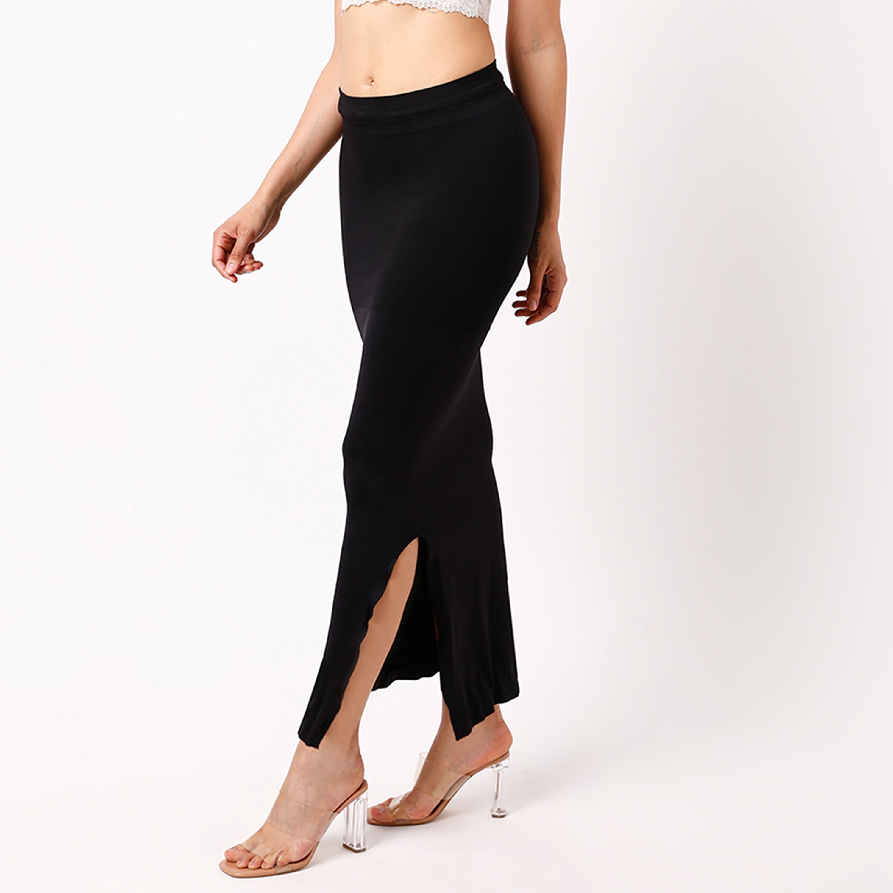 Clovia Women's Saree Shapewear Petticoat with Drawstring in Black-women-clothing-lingerie-shapewear-image-3