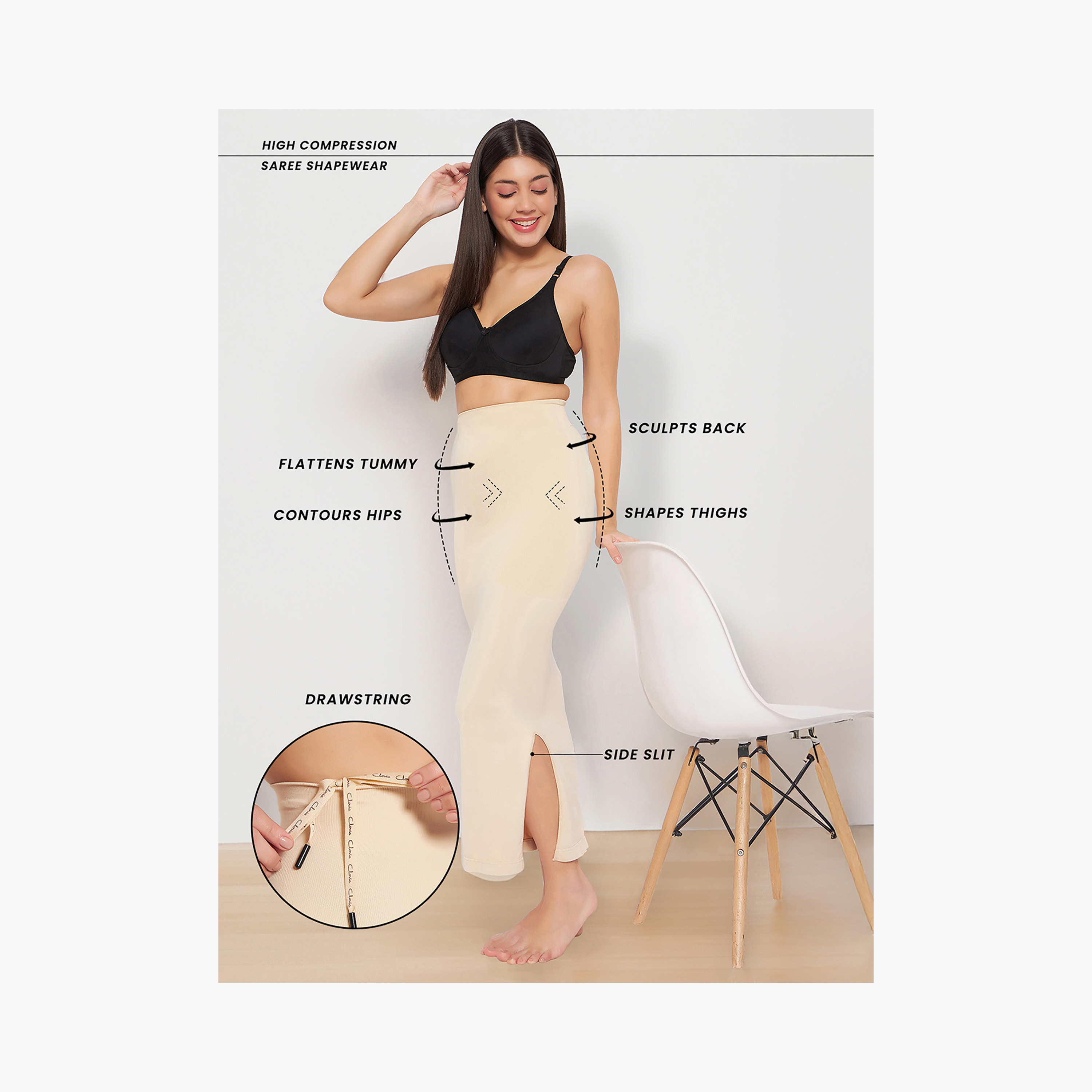 Clovia Saree Women's Shapewear with Drawstring in Skin Colour-women-clothing-lingerie-shapewear-image-7
