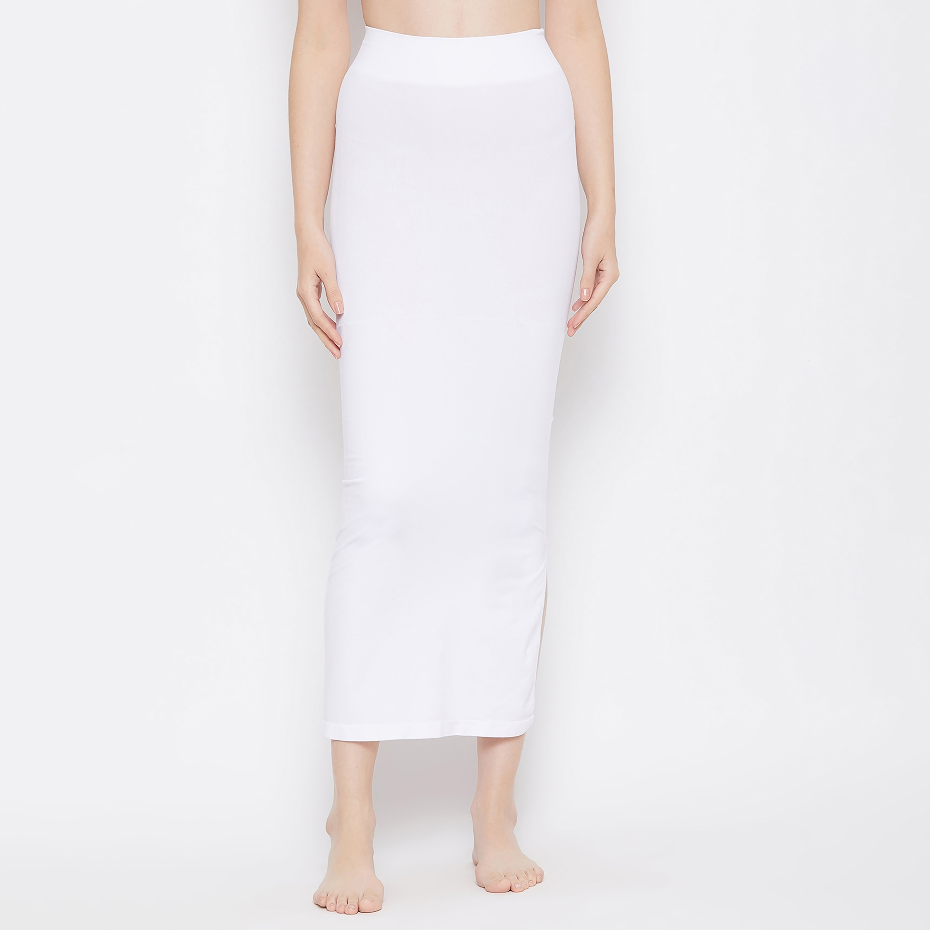 تنورة داخلية نسائية بتصميم ساري مع شق جانبي باللون الأبيض من كلوفيا-women-clothing-lingerie-shapewear-image-1