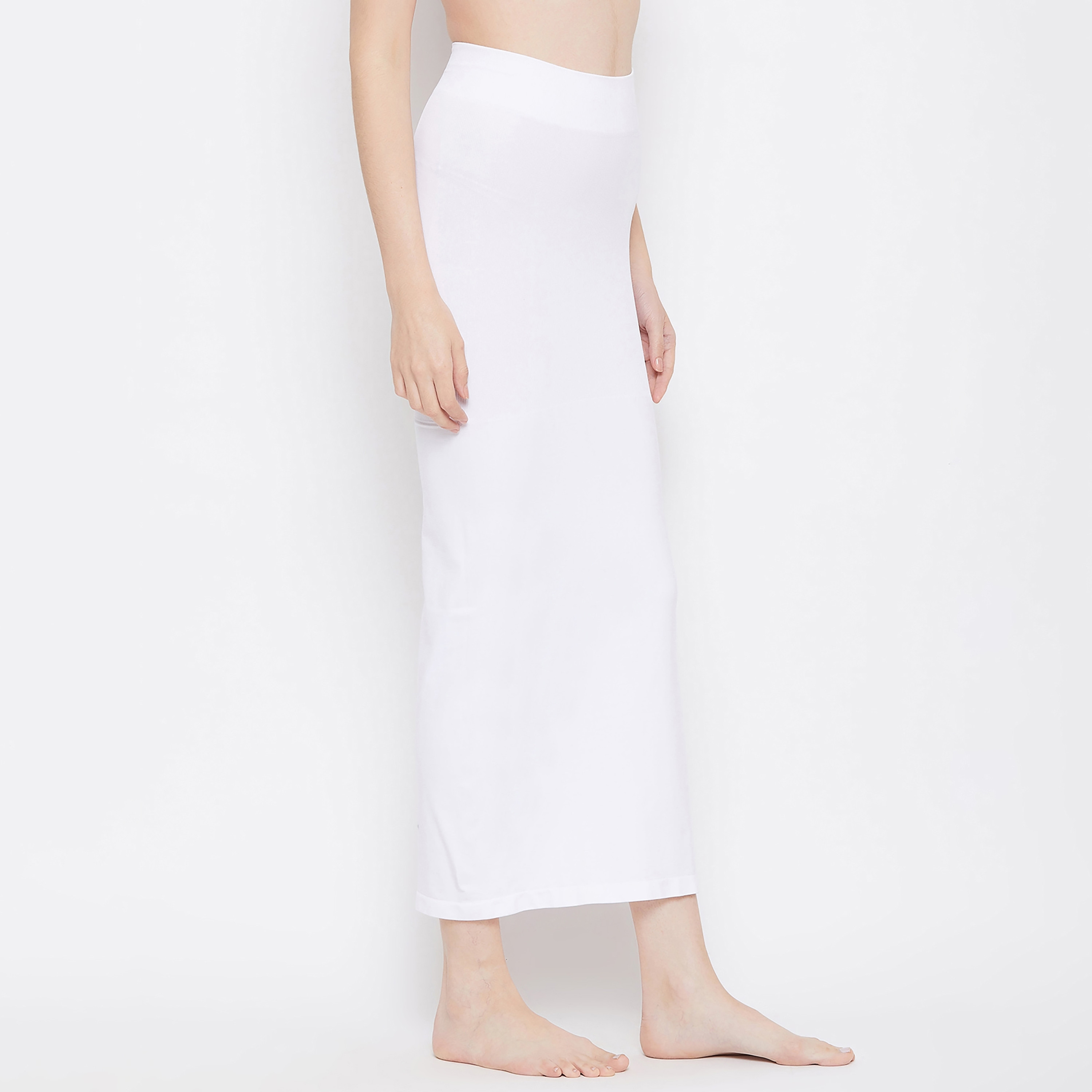 Clovia Women's Saree Shapewear Petticoat with Side Slit in White-women-clothing-lingerie-shapewear-image-4