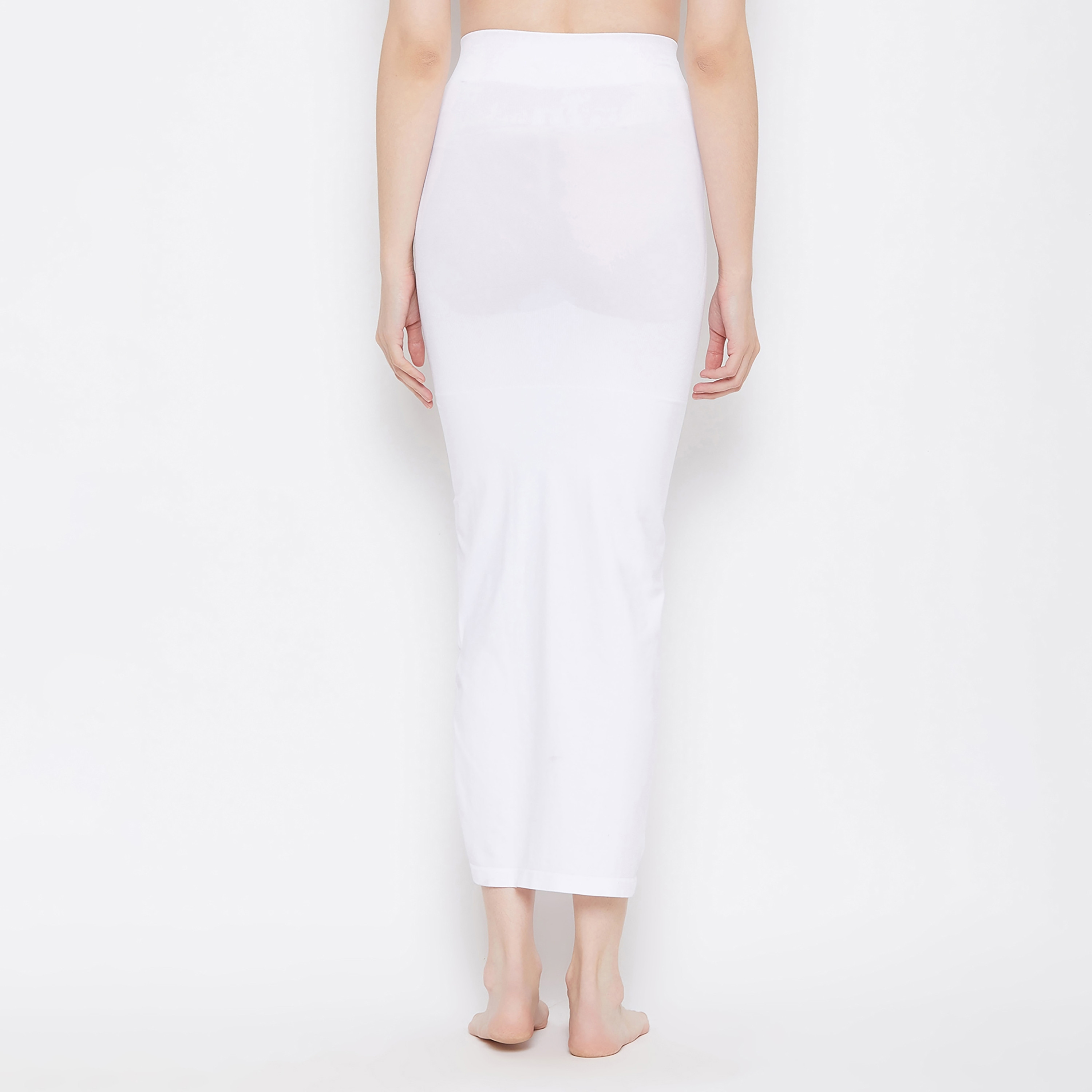 Clovia Women's Saree Shapewear Petticoat with Side Slit in White-women-clothing-lingerie-shapewear-image-5