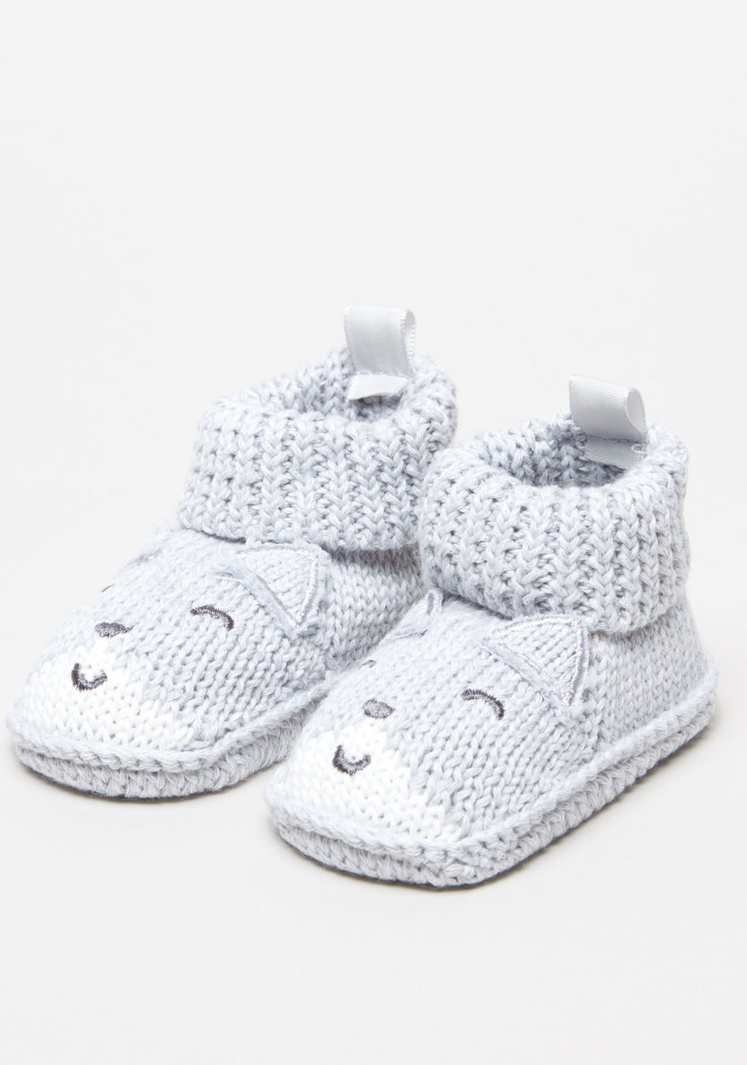 Juniors Knitted Baby Booties with Cat Detail-Booties-image-0