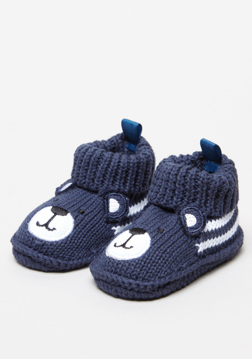 Juniors Knitted Baby Booties with Bear Detail-Booties-image-0
