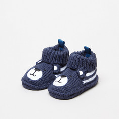 Juniors Knitted Baby Booties with Bear Detail