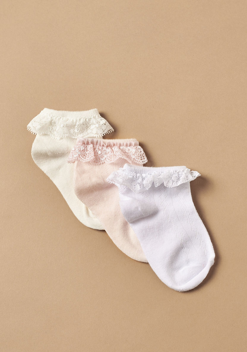 Juniors Solid Ankle Length Socks with Frill - Set of 3-Socks-image-1