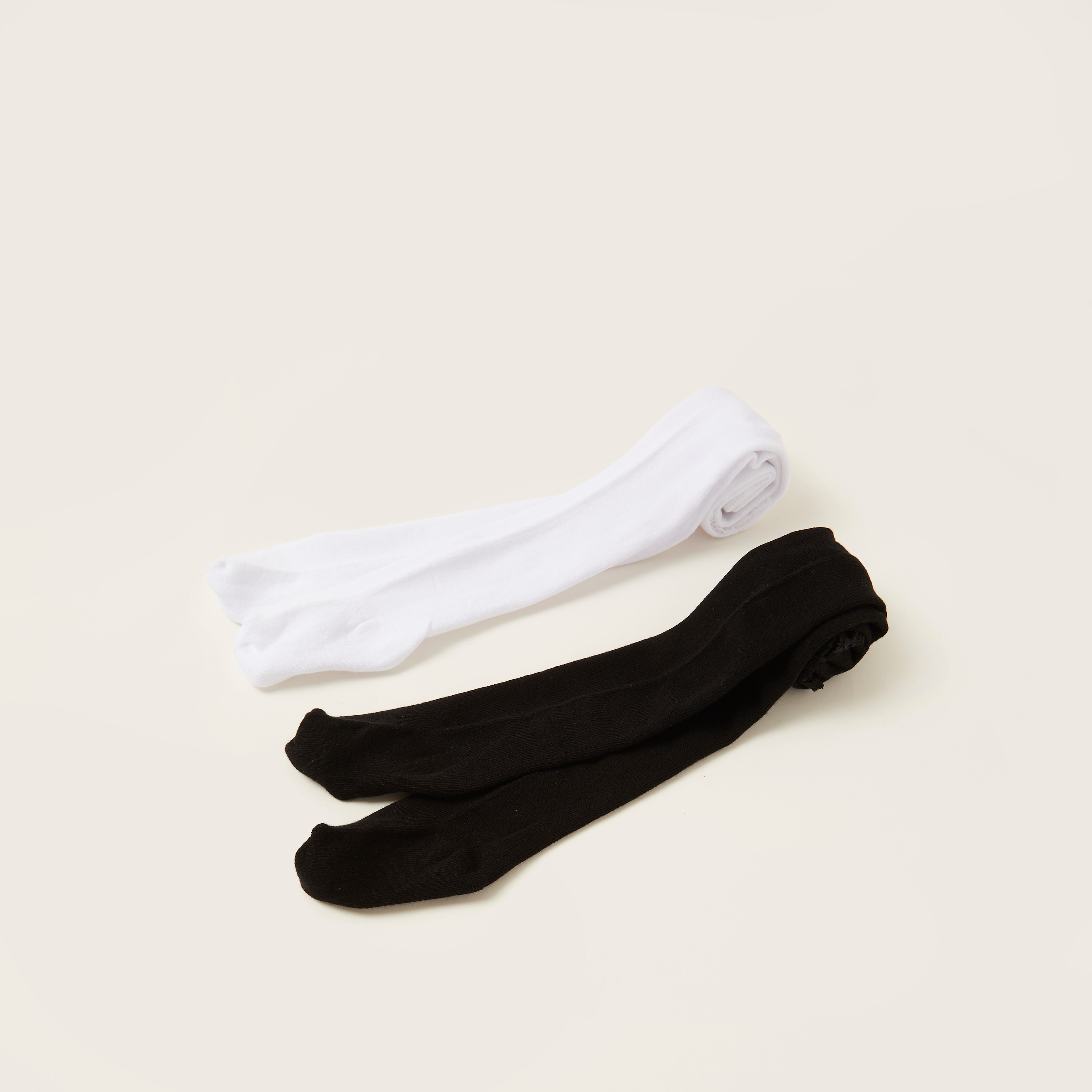 Juniors Solid Tights with Frill Detail and Elasticated Waistband - Set of 2-baby-girls-accessories-socks-image-1