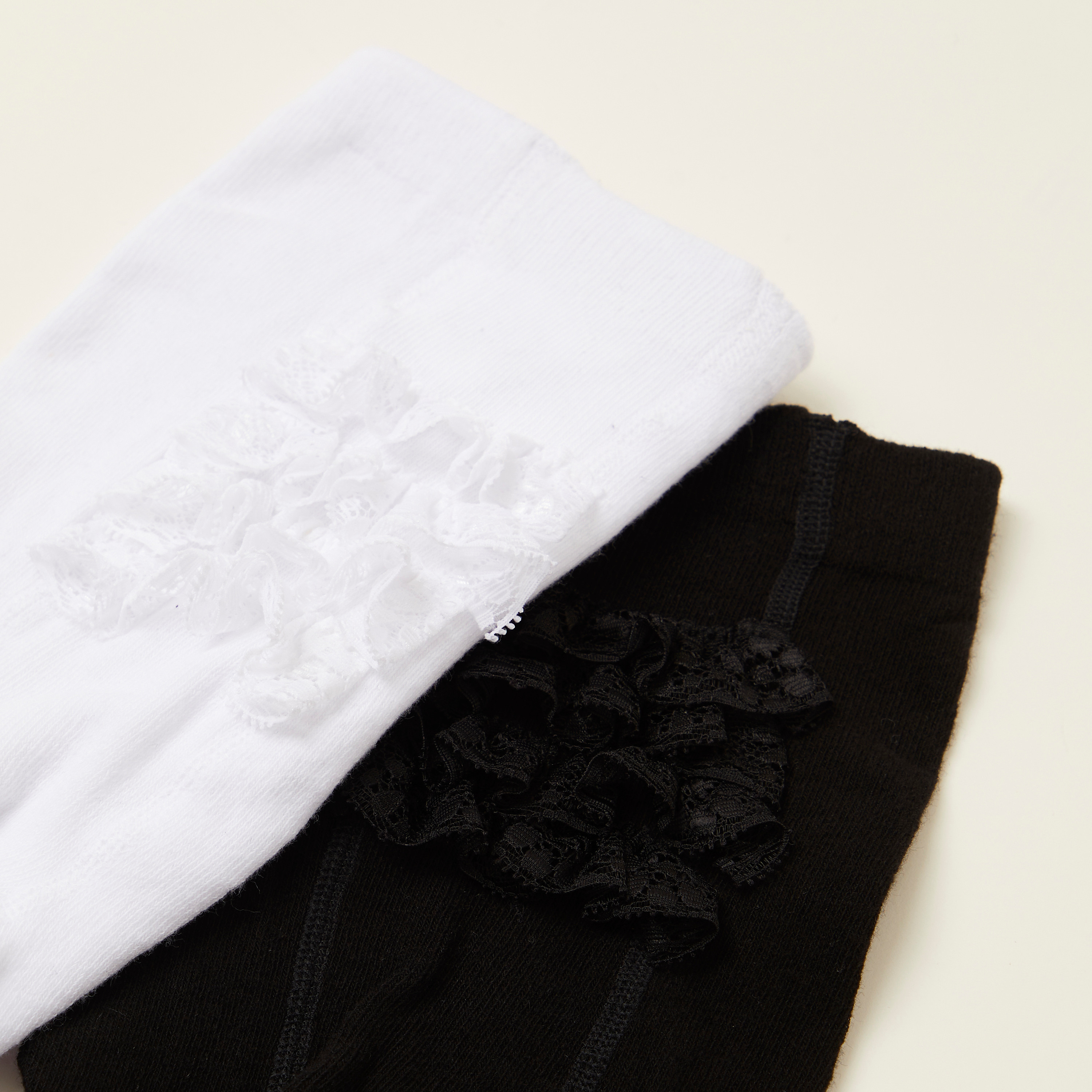Juniors Solid Tights with Frill Detail and Elasticated Waistband - Set of 2-baby-girls-accessories-socks-image-4