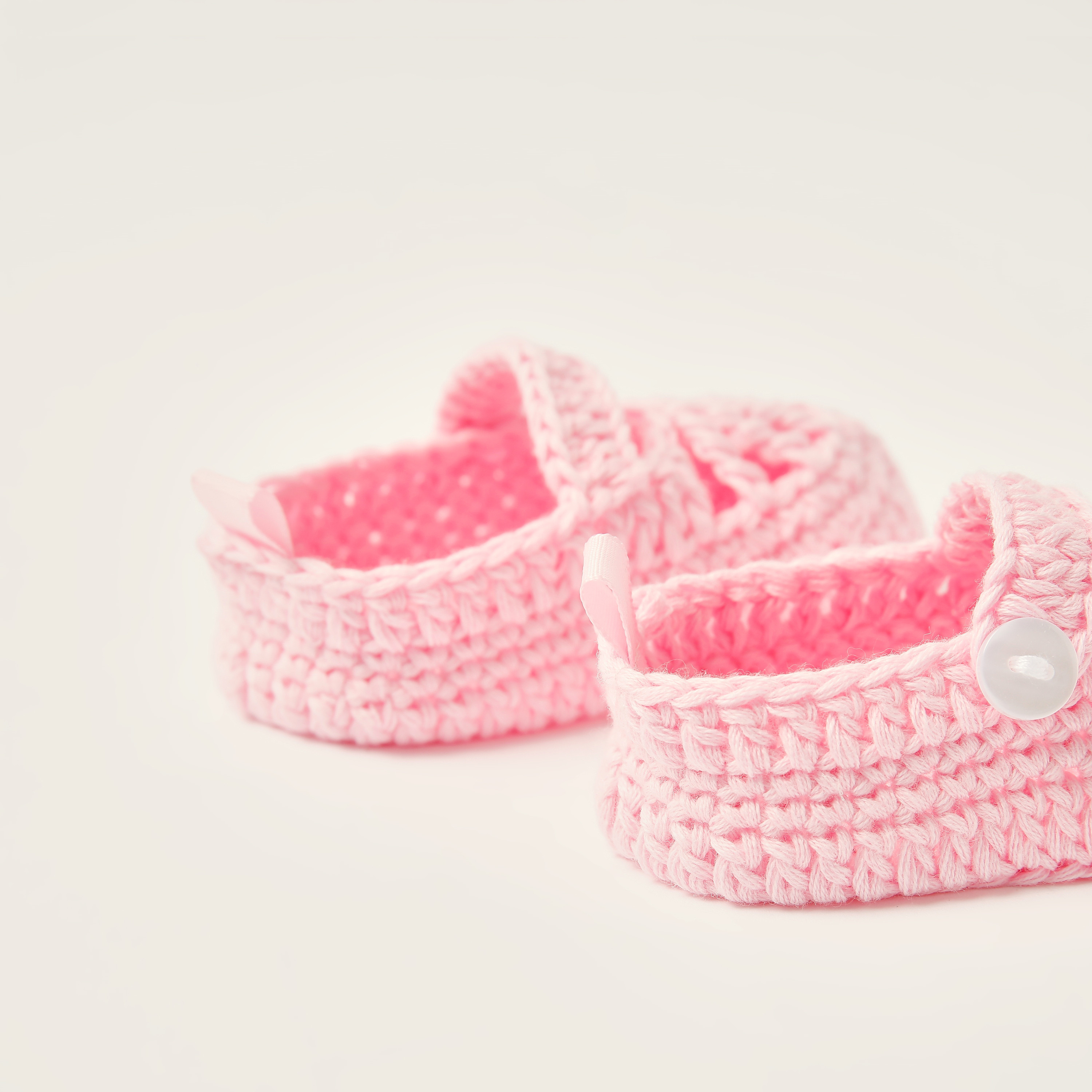Juniors Textured Booties with Button Detail-baby-girls-shoes-booties-image-4