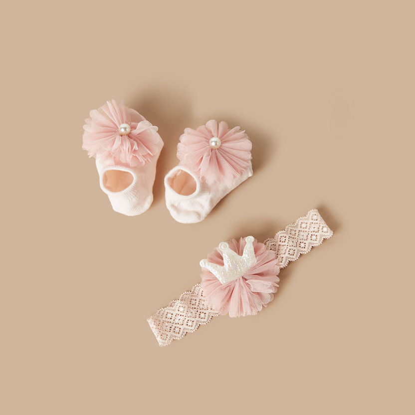 Juniors Floral Bow Accent Booties and Headband Set-Hair Accessories-image-0