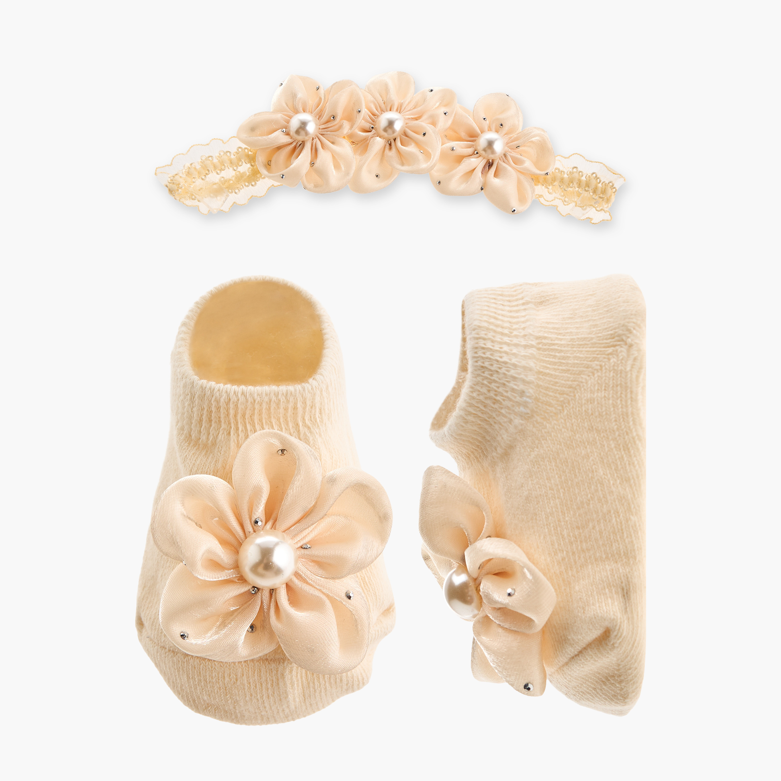 Juniors Booties with Headband, Pearl Embellished-baby-girls-accessories-hairaccessories-image-1