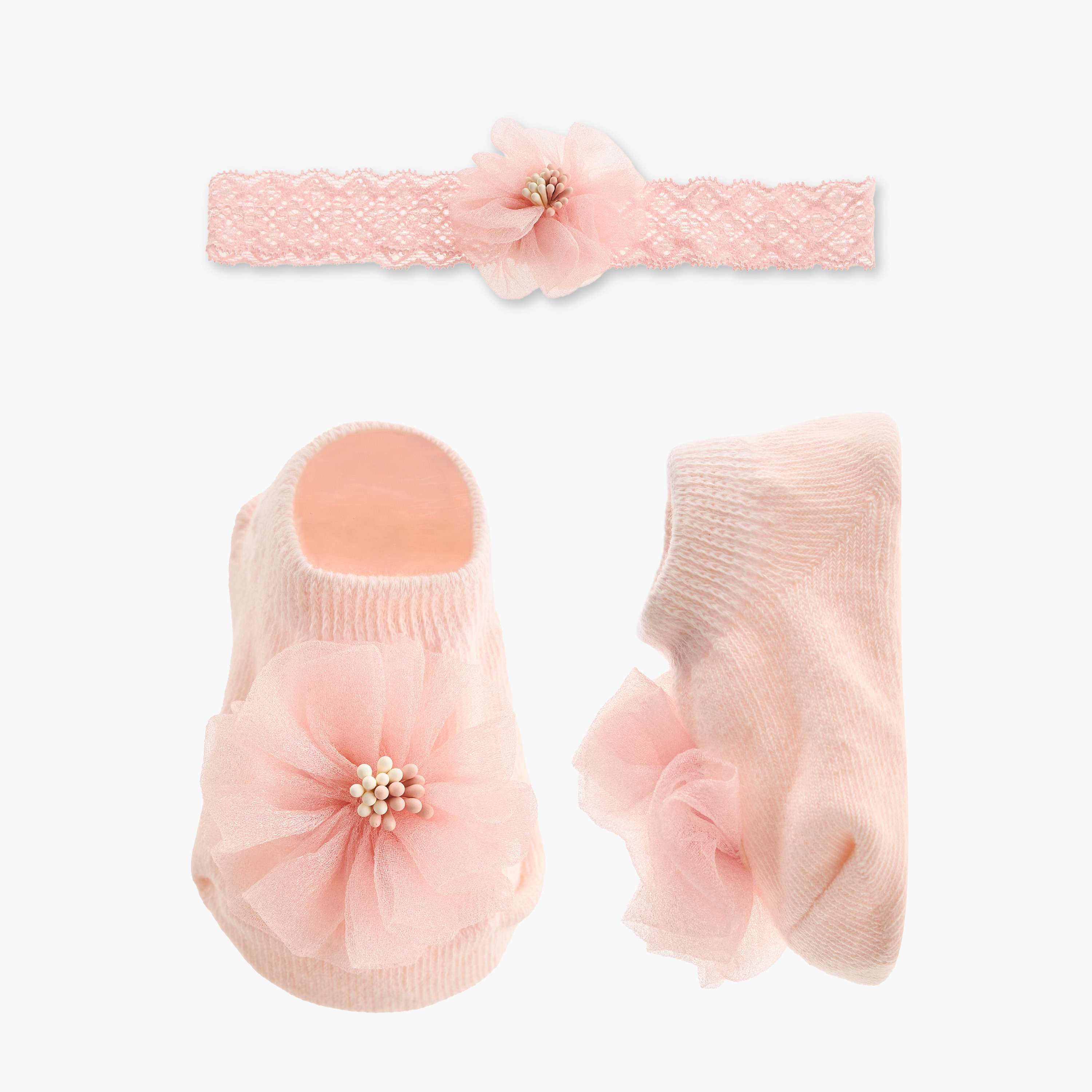 بوت وشريطة رأس بتزيينات زهرية من جونيورز-baby-girls-accessories-hairaccessories-image-1