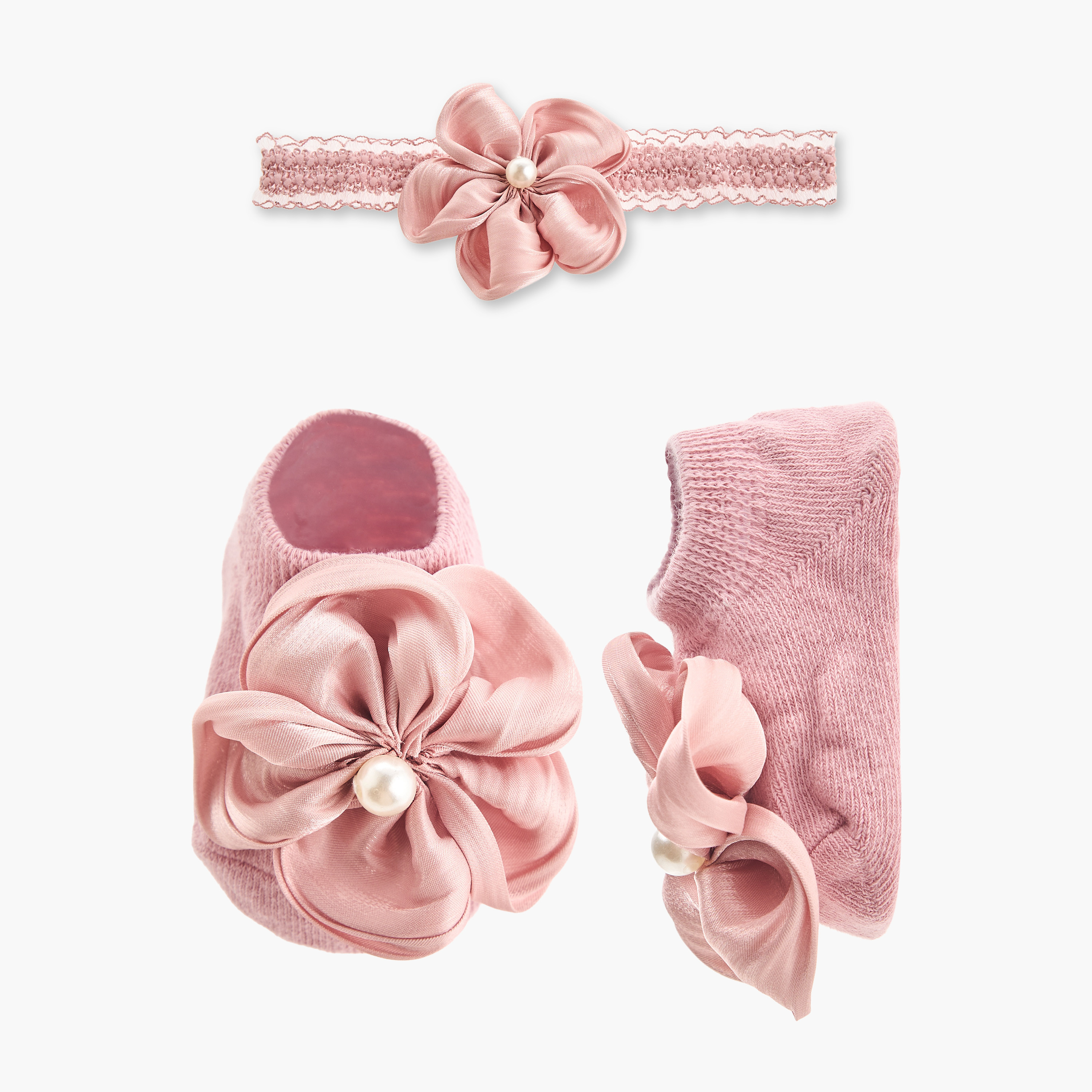 Set of 2 Juniors Booties and Hairband Set with Floral Accent-baby-girls-accessories-hairaccessories-image-1