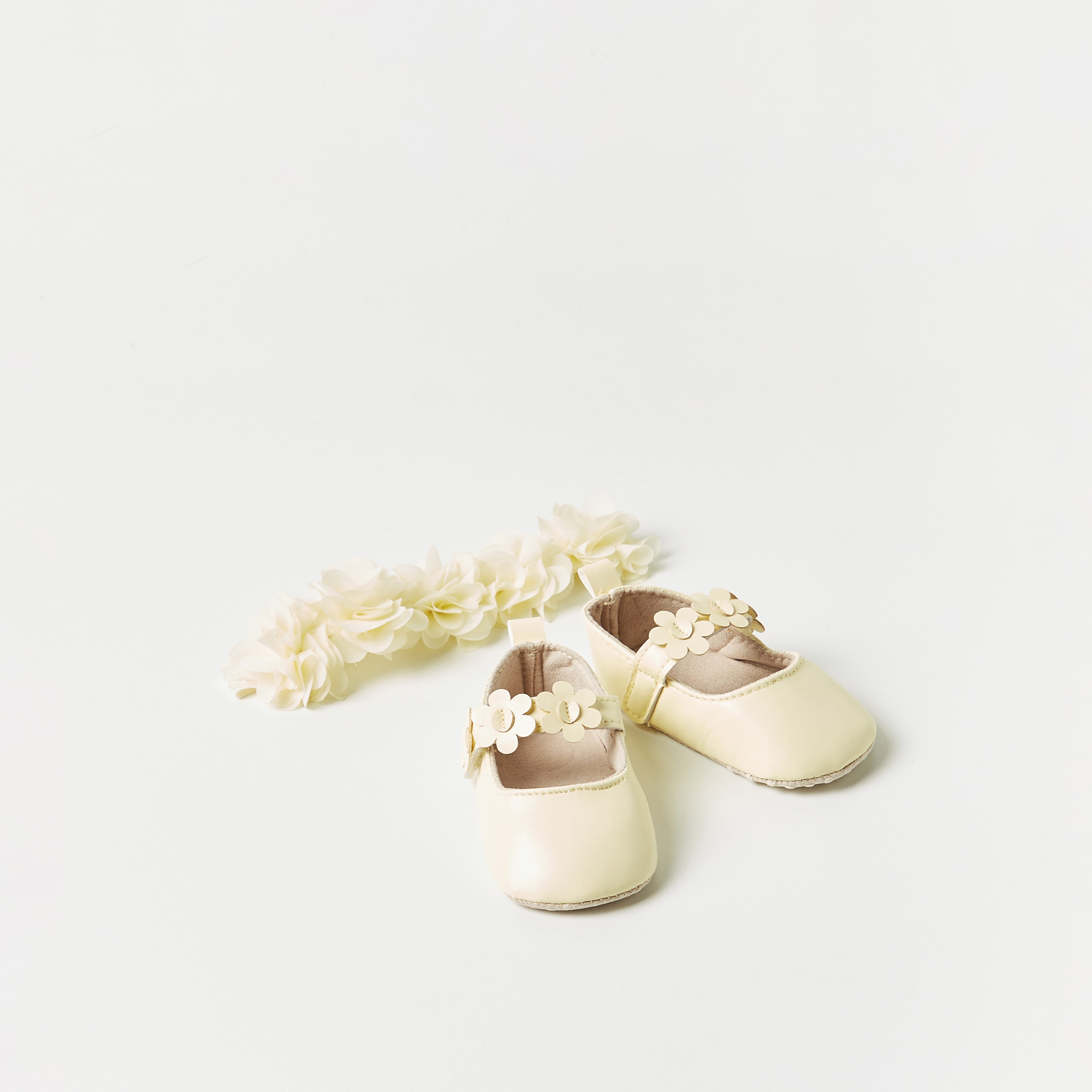 Juniors Floral Applique Booties and Elasticated Headband-baby-girls-shoes-closedshoes-image-1