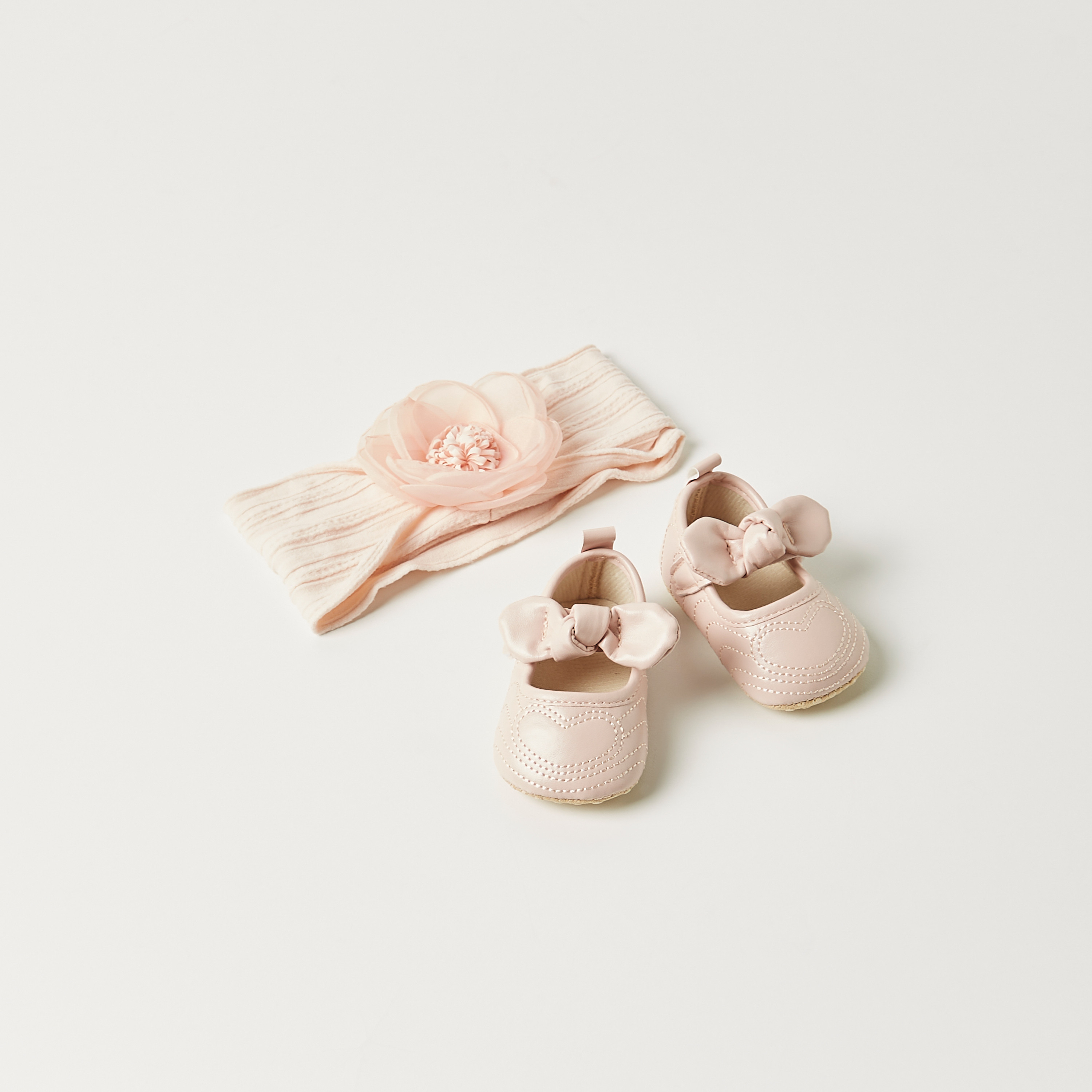 Juniors Floral Applique Booties and Elasticated Headband-baby-girls-shoes-closedshoes-image-1