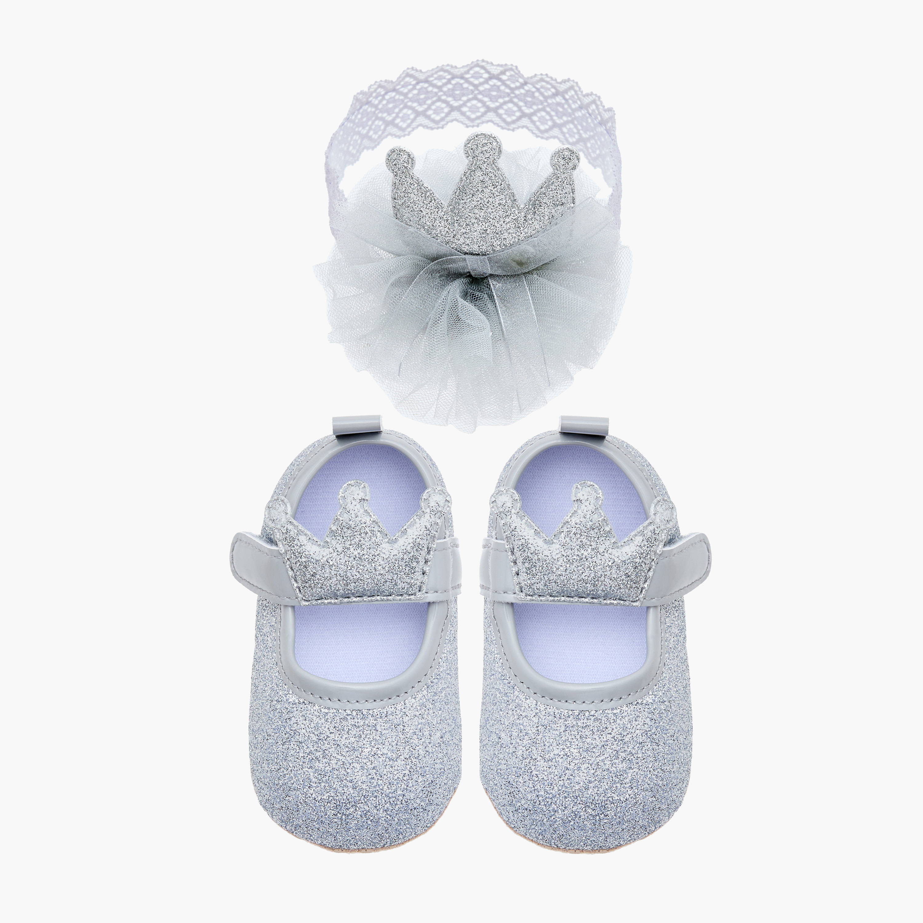 Juniors Crown Detail Booties and Headband Set-baby-girls-shoes-booties-image-1