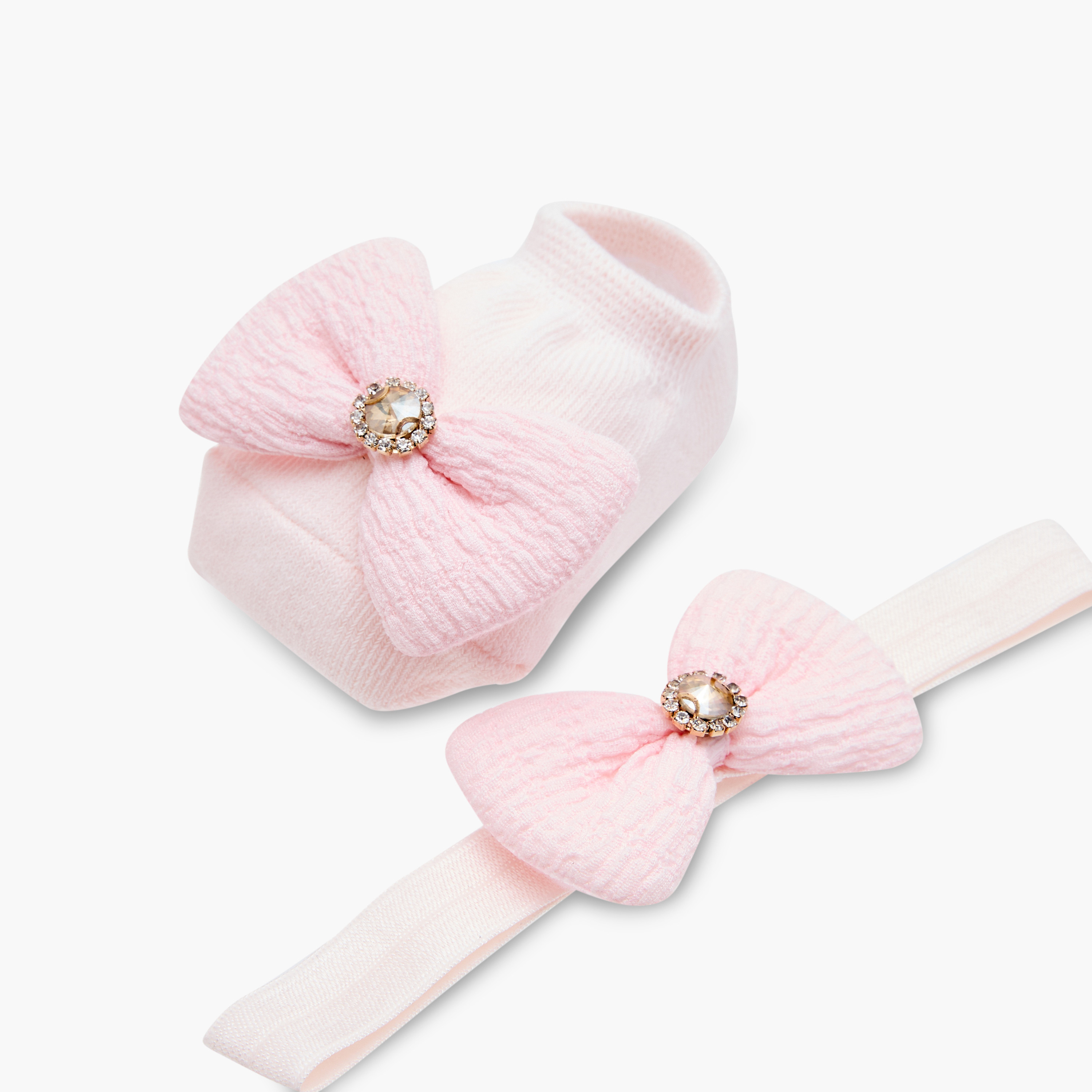 Juniors Embellished Bow Detail Booties and Headband Set-baby-girls-accessories-hairaccessories-image-7