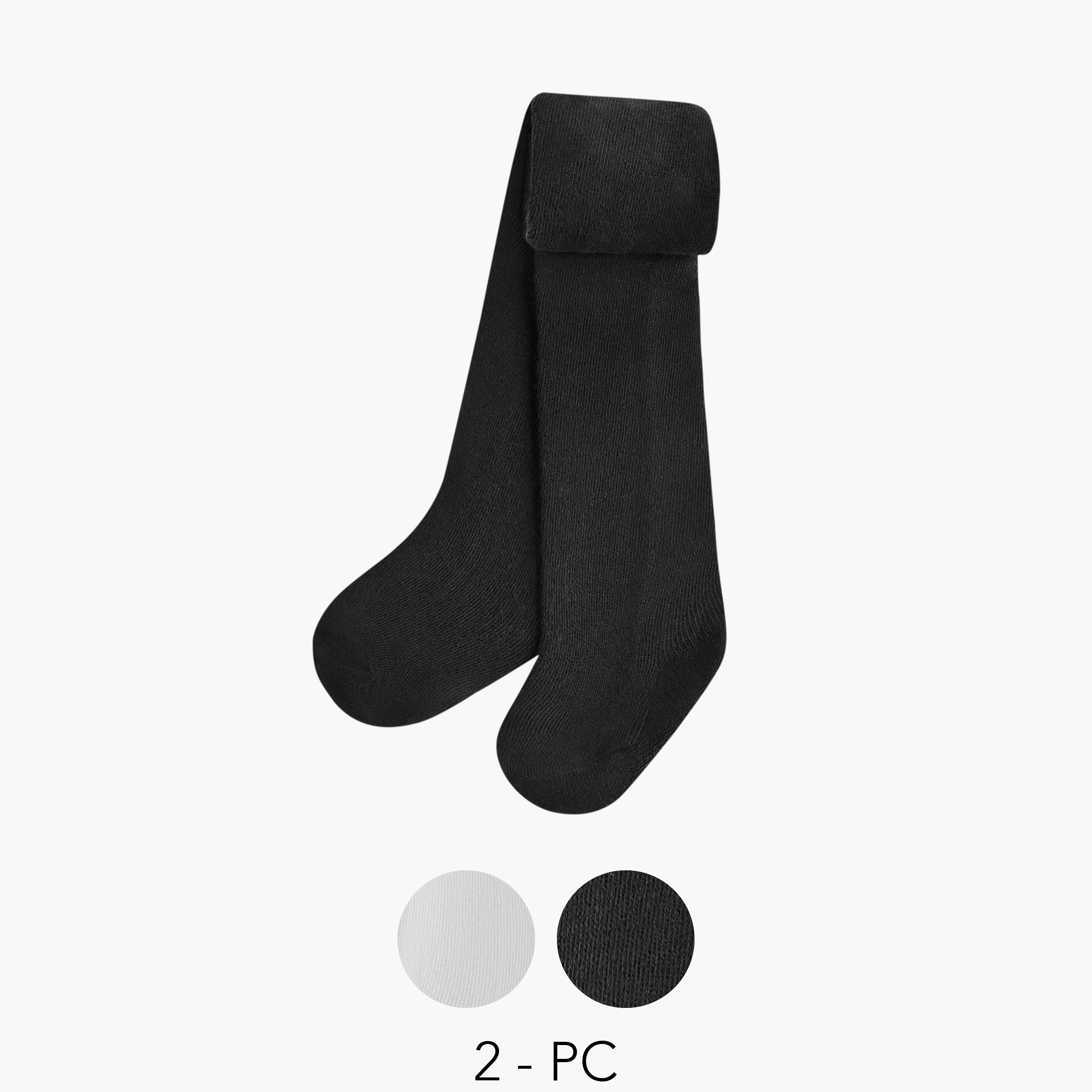 Juniors Solid Tights with Elasticated Waistband - Set of 2-baby-girls-accessories-socks-image-1