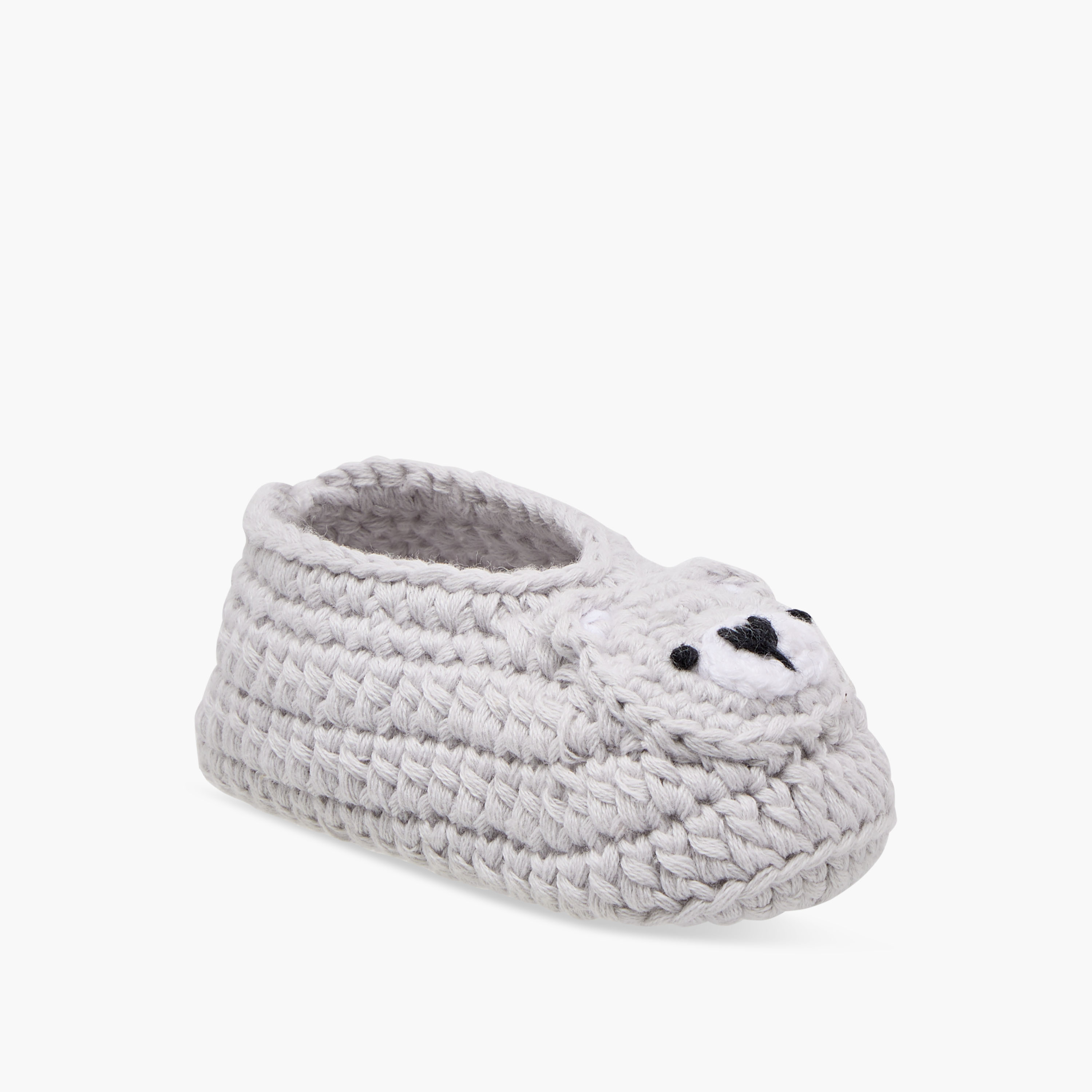 Juniors Crochet Textured Slip-On Booties with Bear Face Detail-baby-girls-shoes-booties-image-2