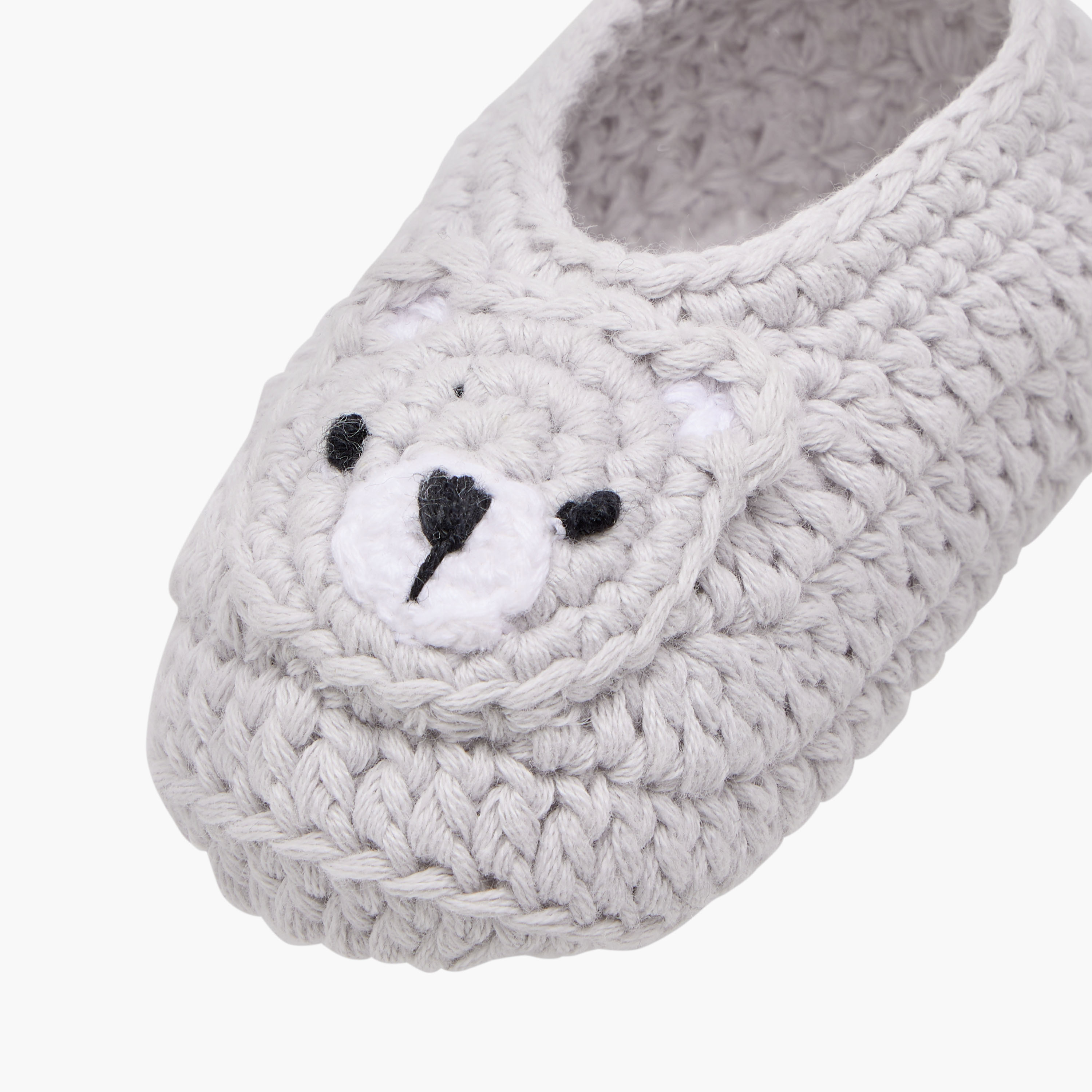 Juniors Crochet Textured Slip-On Booties with Bear Face Detail-baby-girls-shoes-booties-image-4