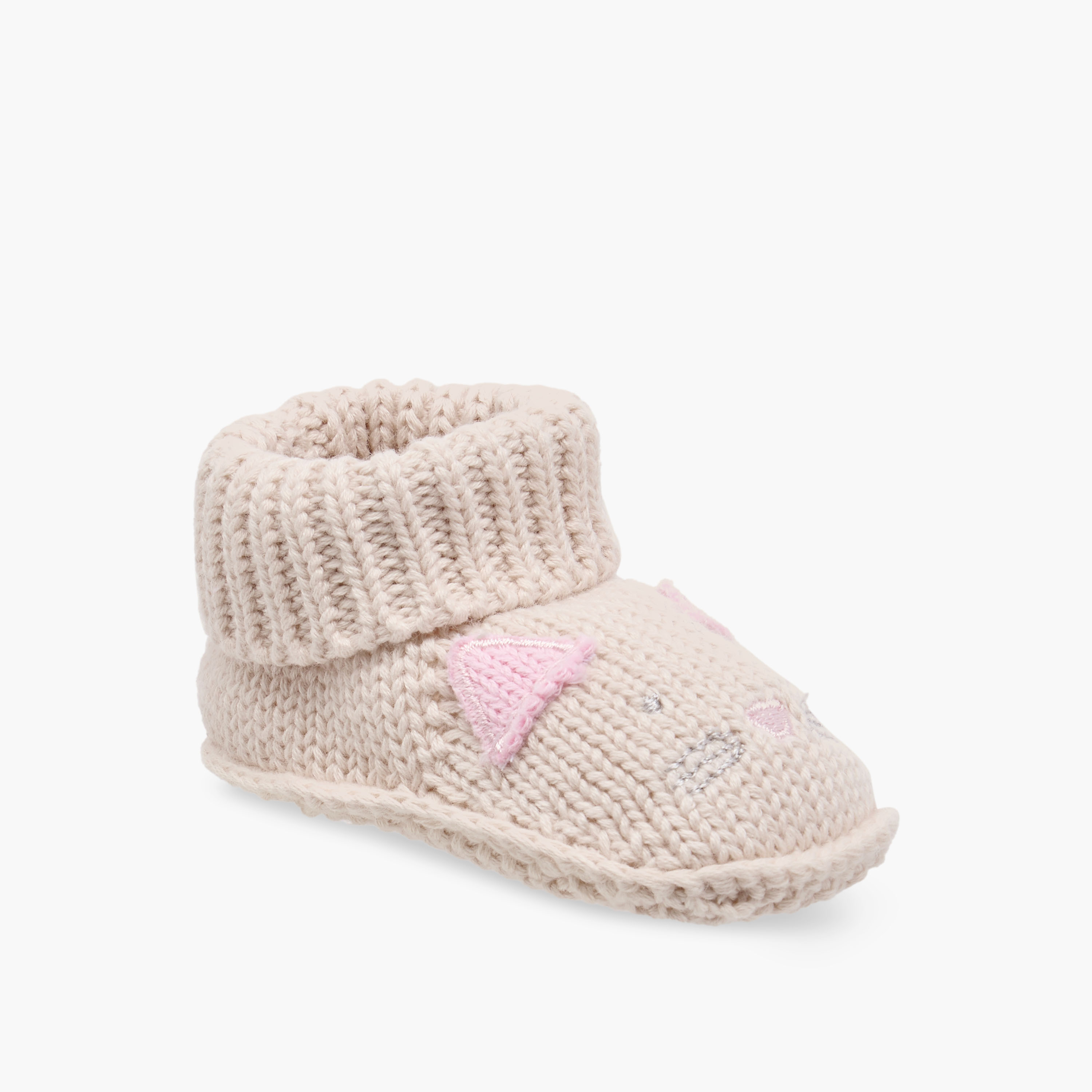 Juniors Knitted Cat Face Slip-On Booties-baby-girls-shoes-booties-image-2