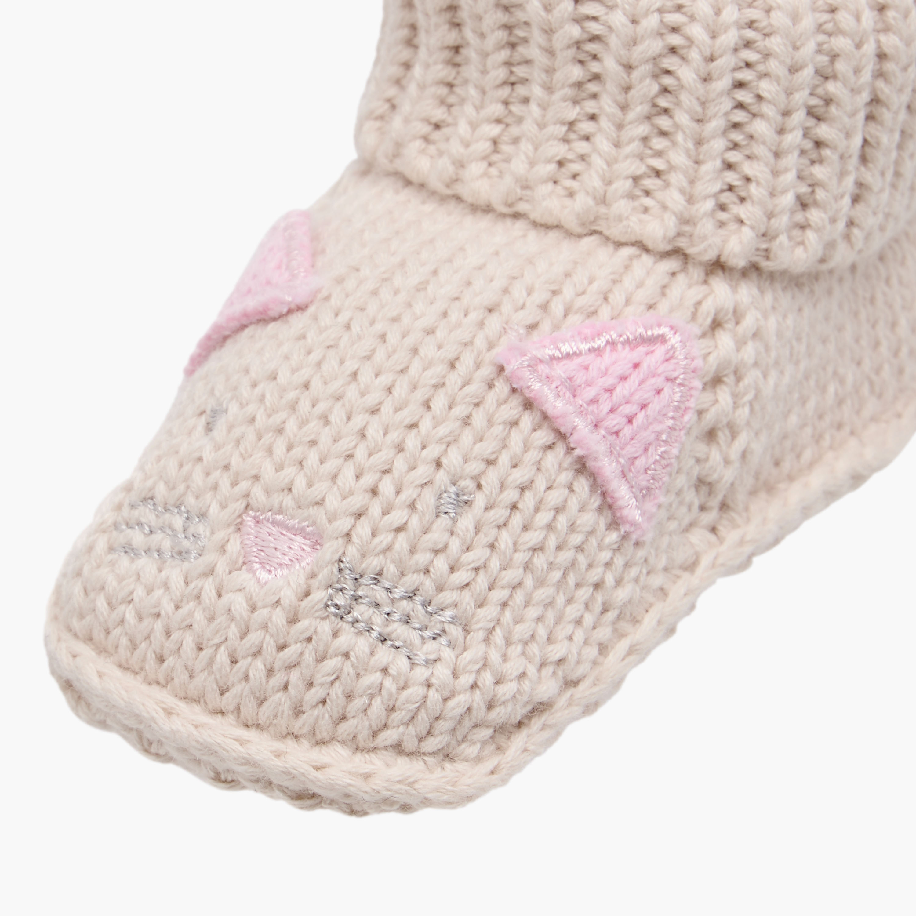 Juniors Knitted Cat Face Slip-On Booties-baby-girls-shoes-booties-image-4