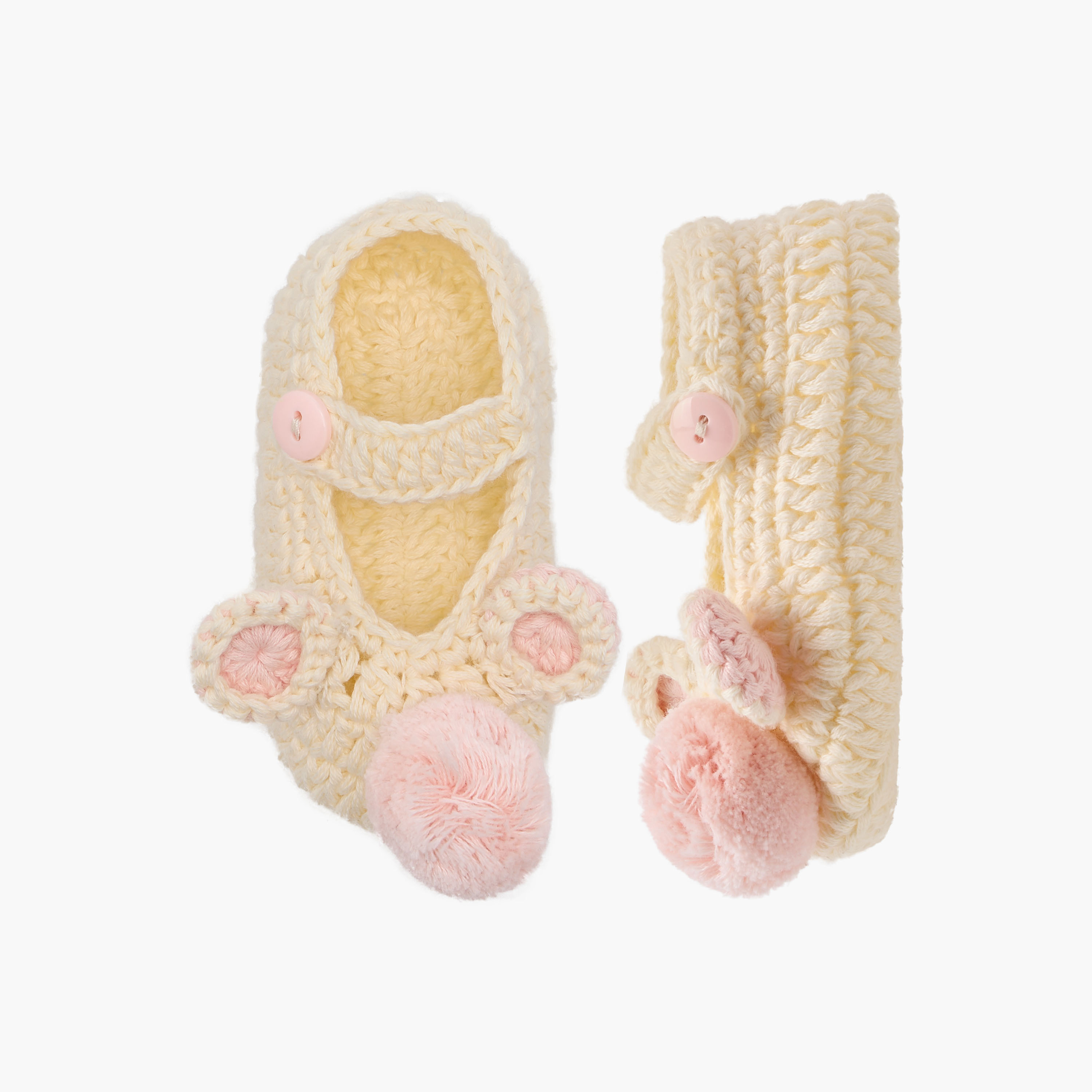 Juniors Crochet Textured Booties with Pom-Pom Detail-baby-girls-shoes-booties-image-1