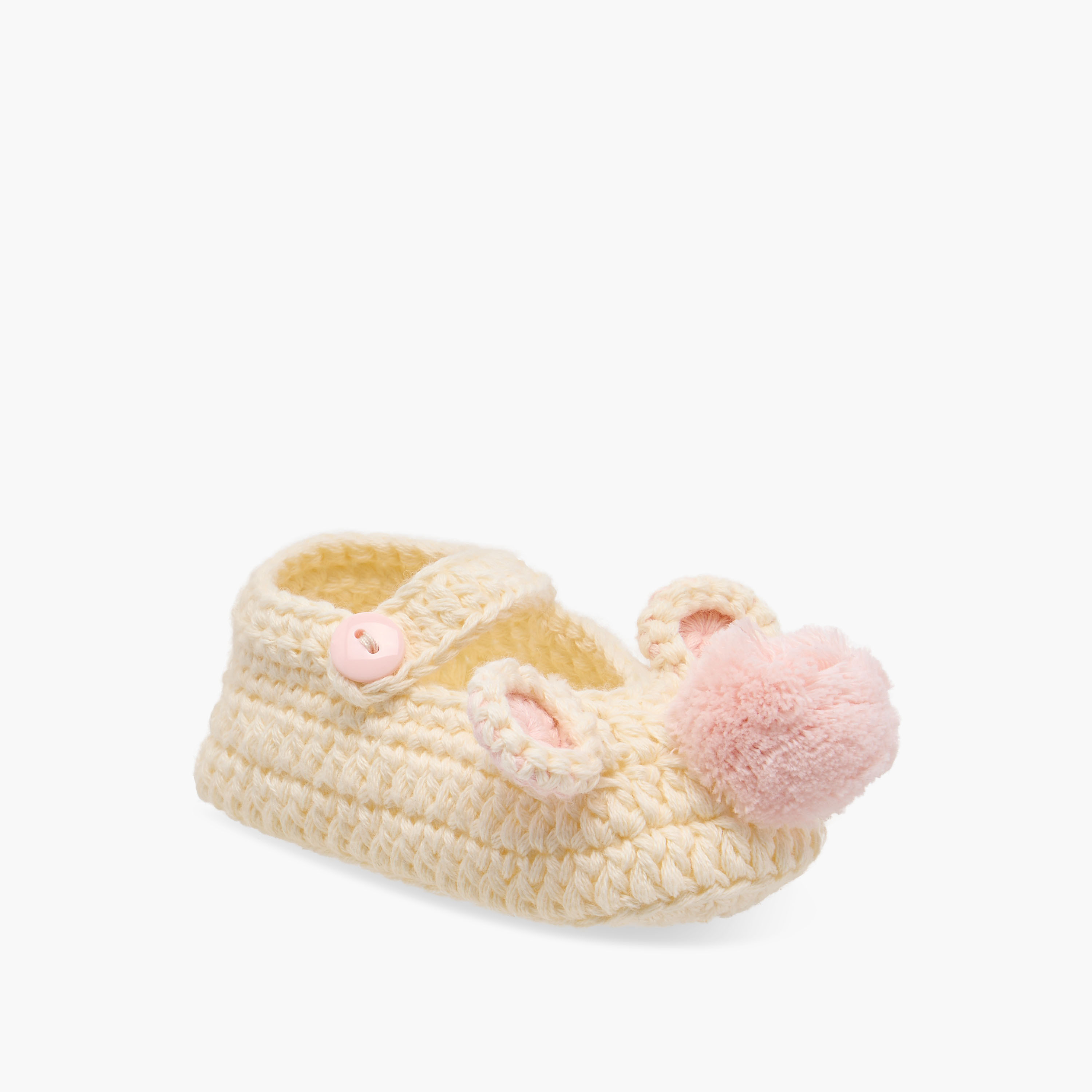 Juniors Crochet Textured Booties with Pom-Pom Detail-baby-girls-shoes-booties-image-2