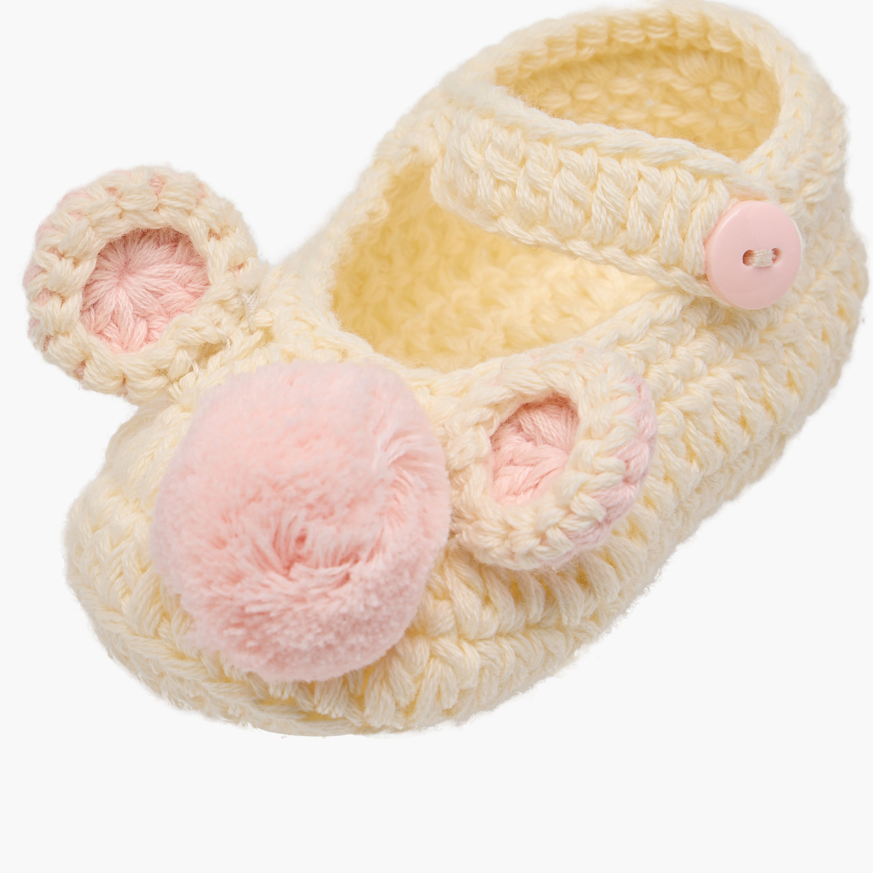 Juniors Crochet Textured Booties with Pom-Pom Detail-baby-girls-shoes-booties-image-4