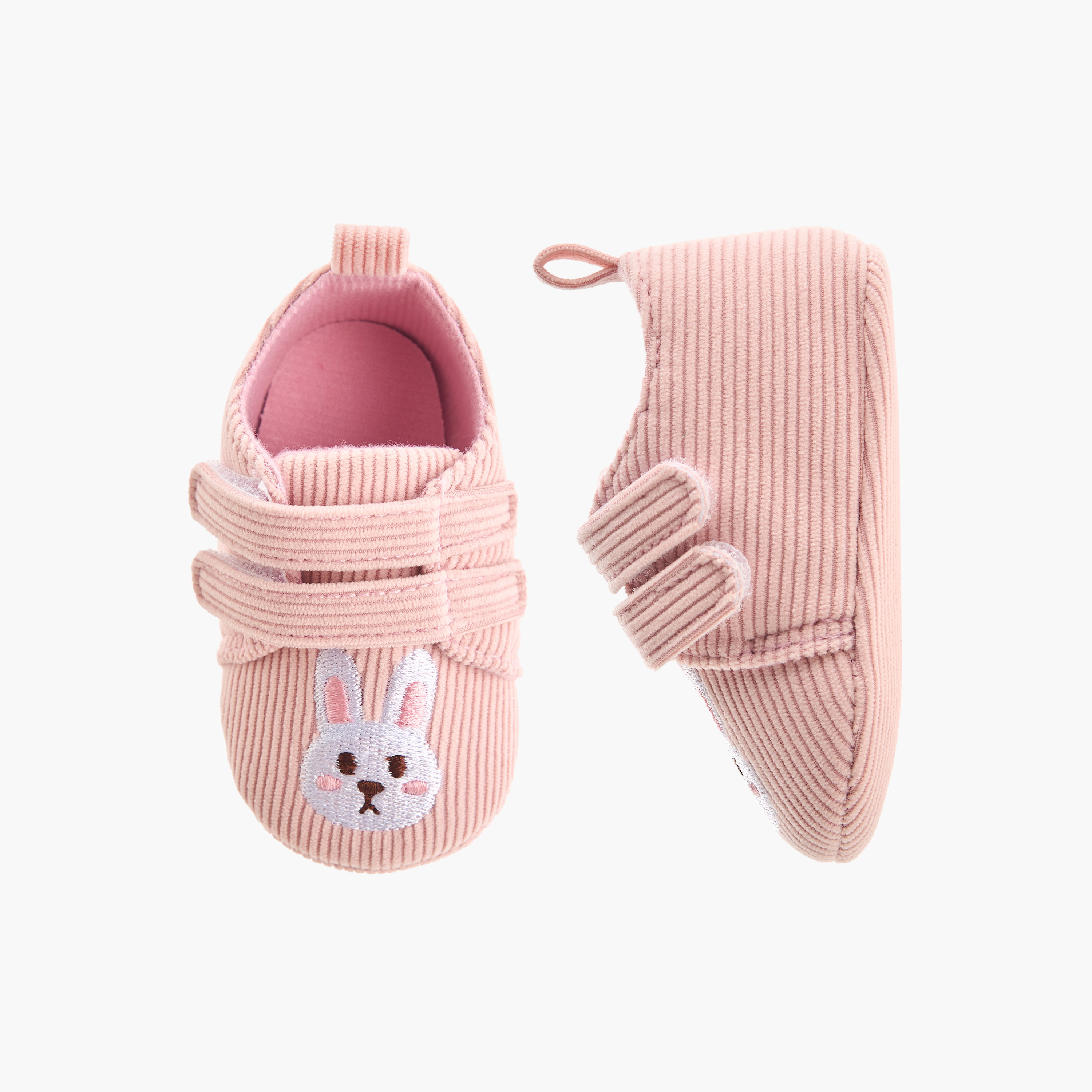 Juniors Booties with Hook and Loop Closure, Bunny Embroidery-baby-girls-shoes-booties-image-1