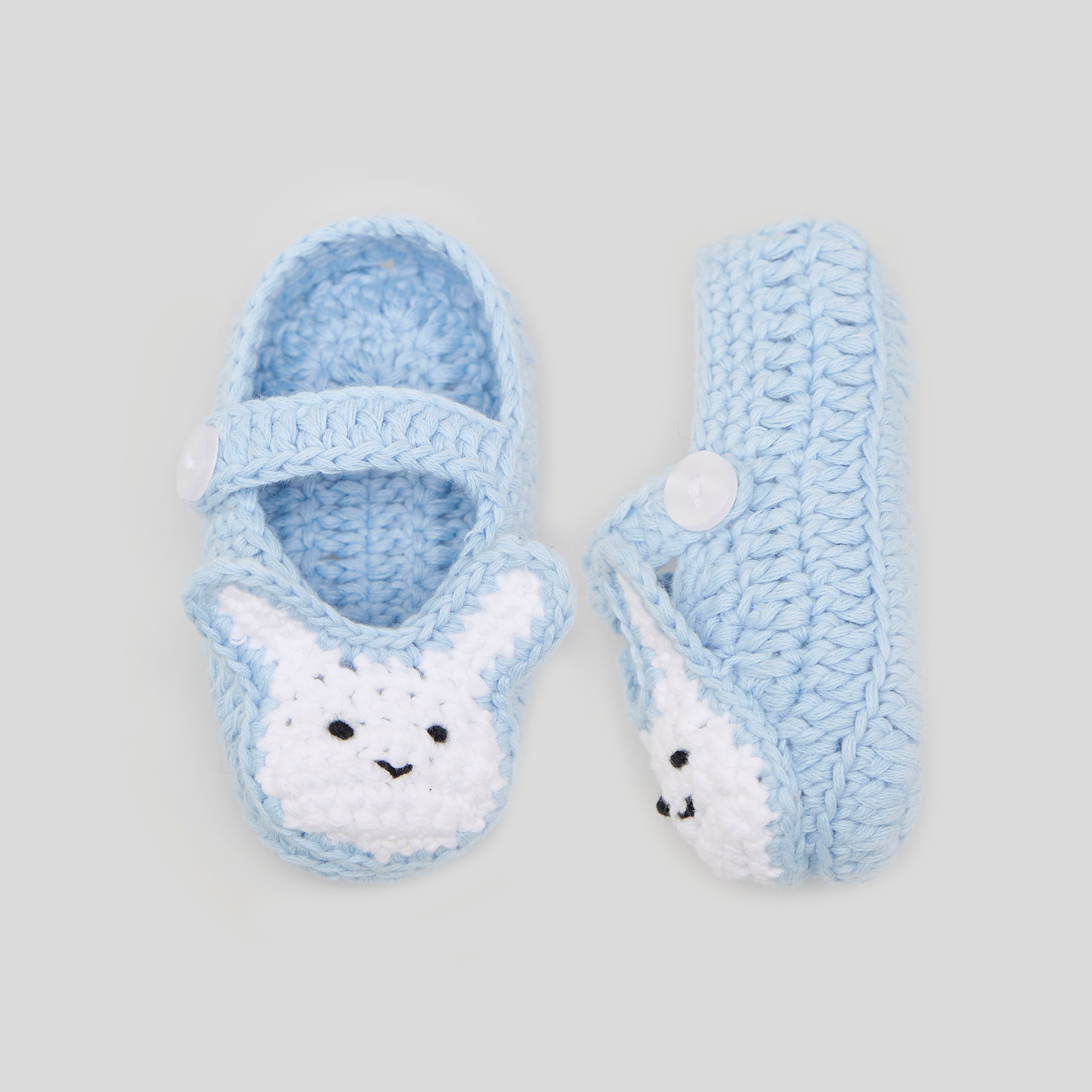 Giggles Bunny Applique Crochet Booties with Button Closure-baby-girls-shoes-booties-image-1