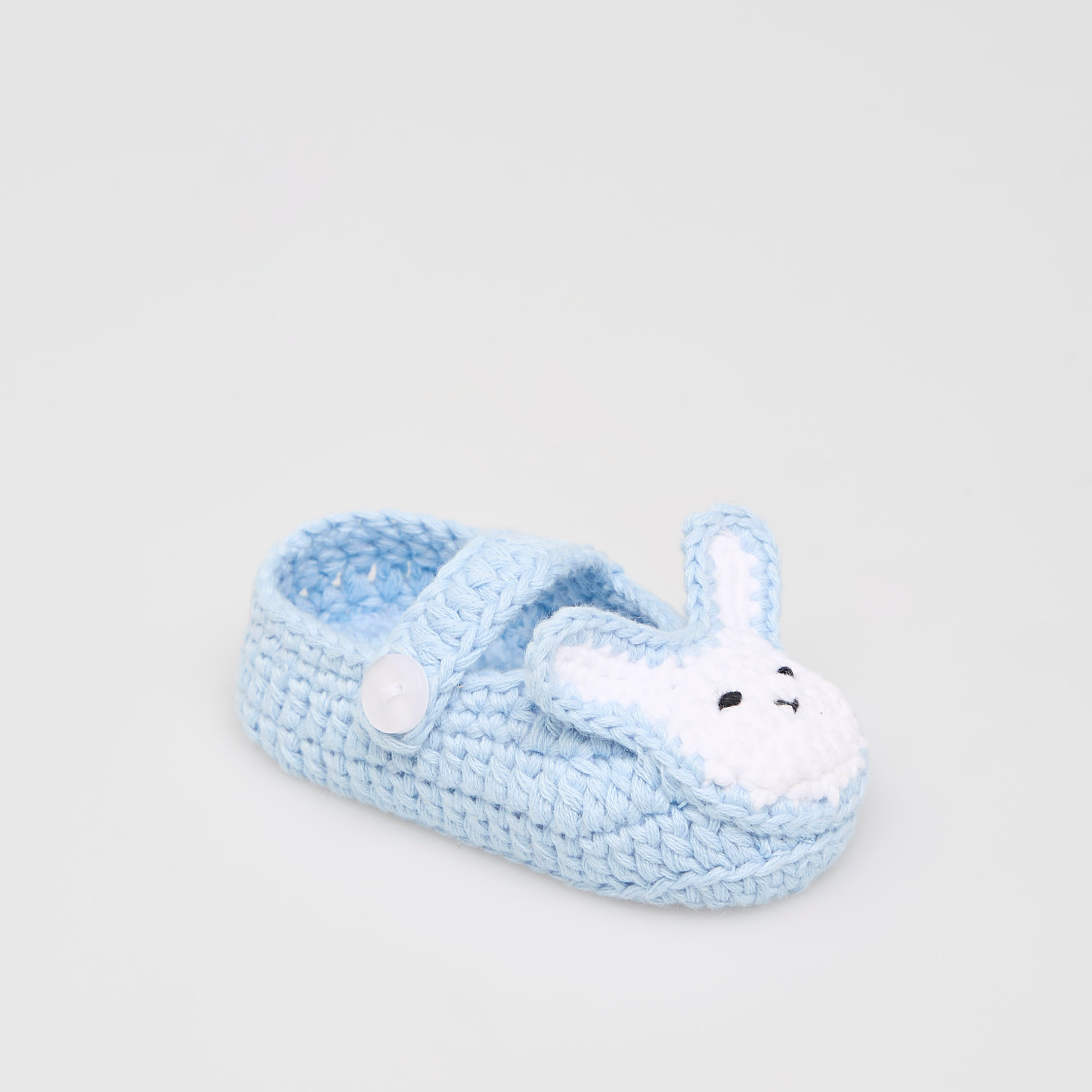 Giggles Bunny Applique Crochet Booties with Button Closure-baby-girls-shoes-booties-image-2