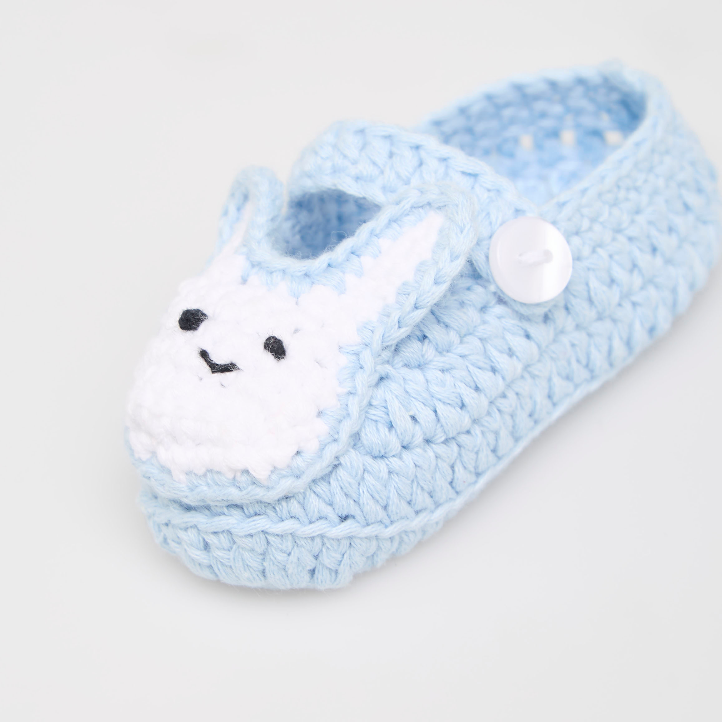 Giggles Bunny Applique Crochet Booties with Button Closure-baby-girls-shoes-booties-image-4